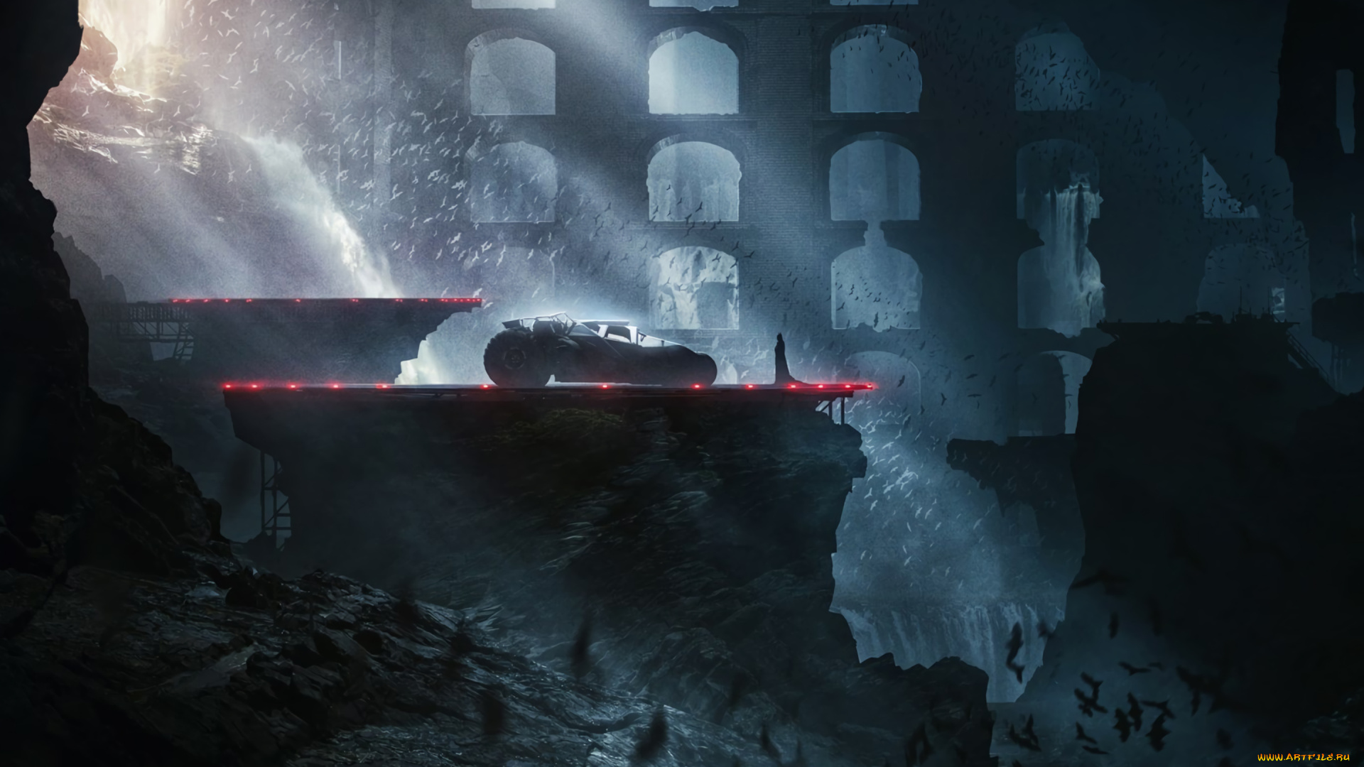 рисованное, комиксы, бэтмен, пещера, автомобиль, летучие, мыши