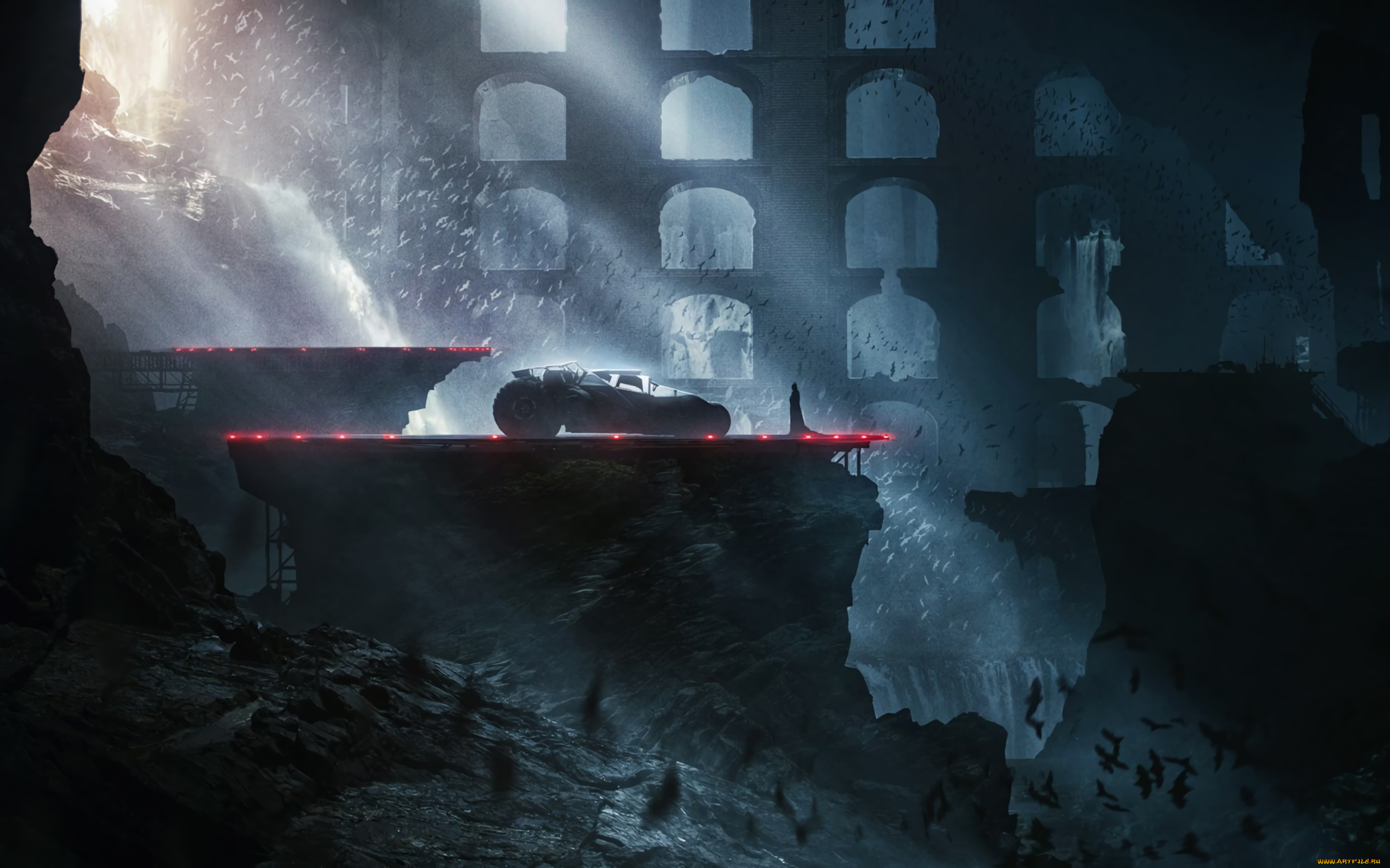 рисованное, комиксы, бэтмен, пещера, автомобиль, летучие, мыши