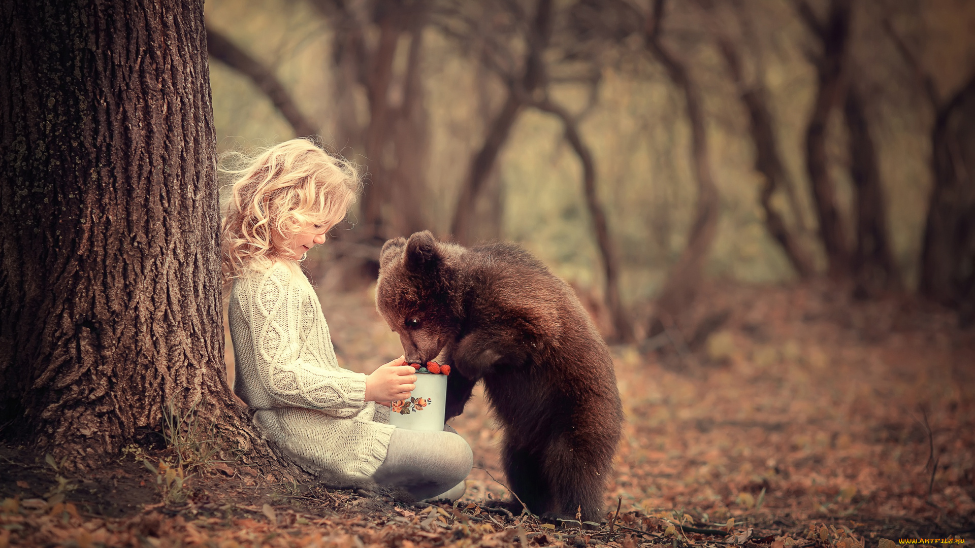 разное, дети, девочка, медвежонок, малина, лес