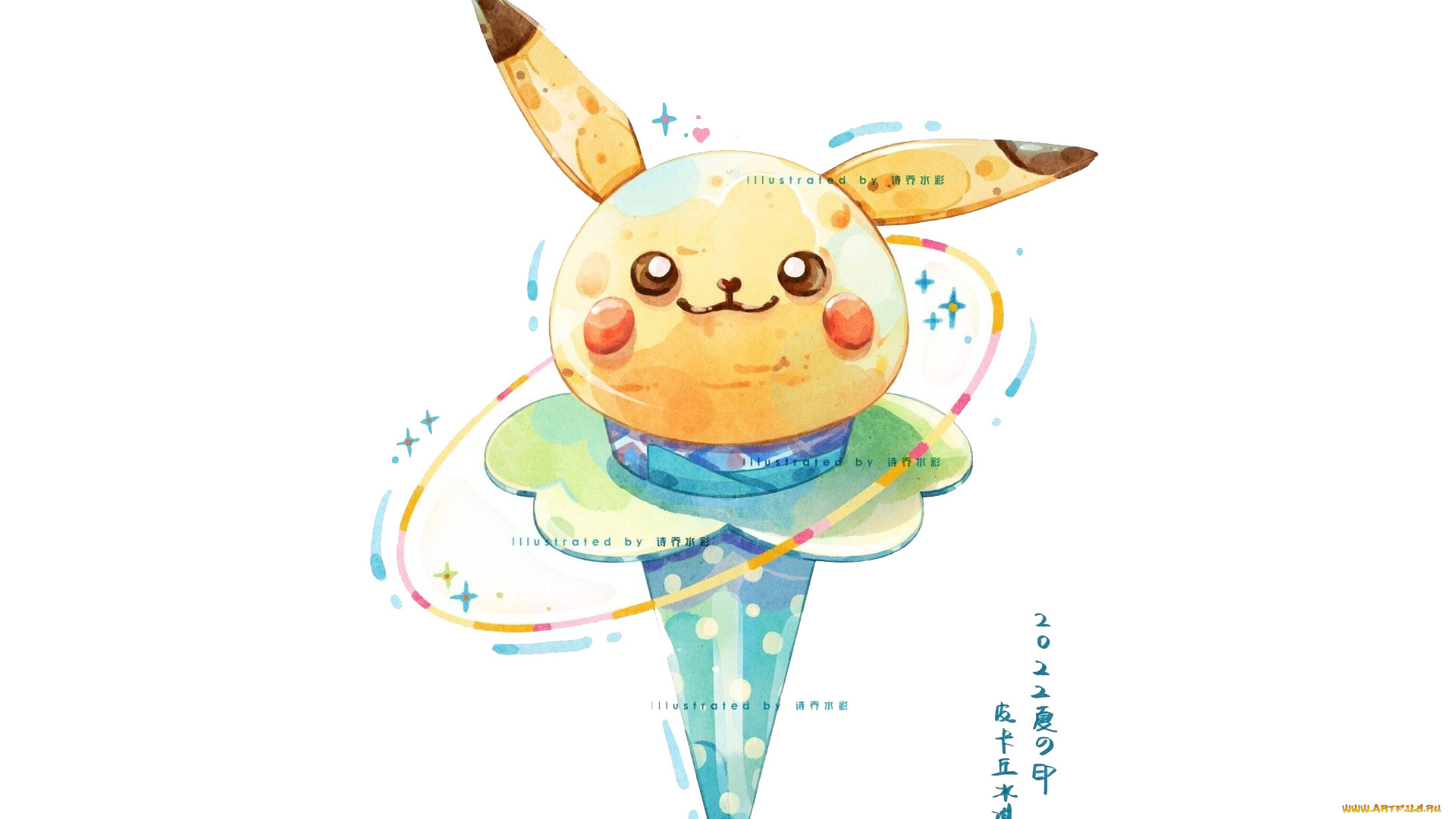 рисованное, еда, мороженое, рожок, пикачу