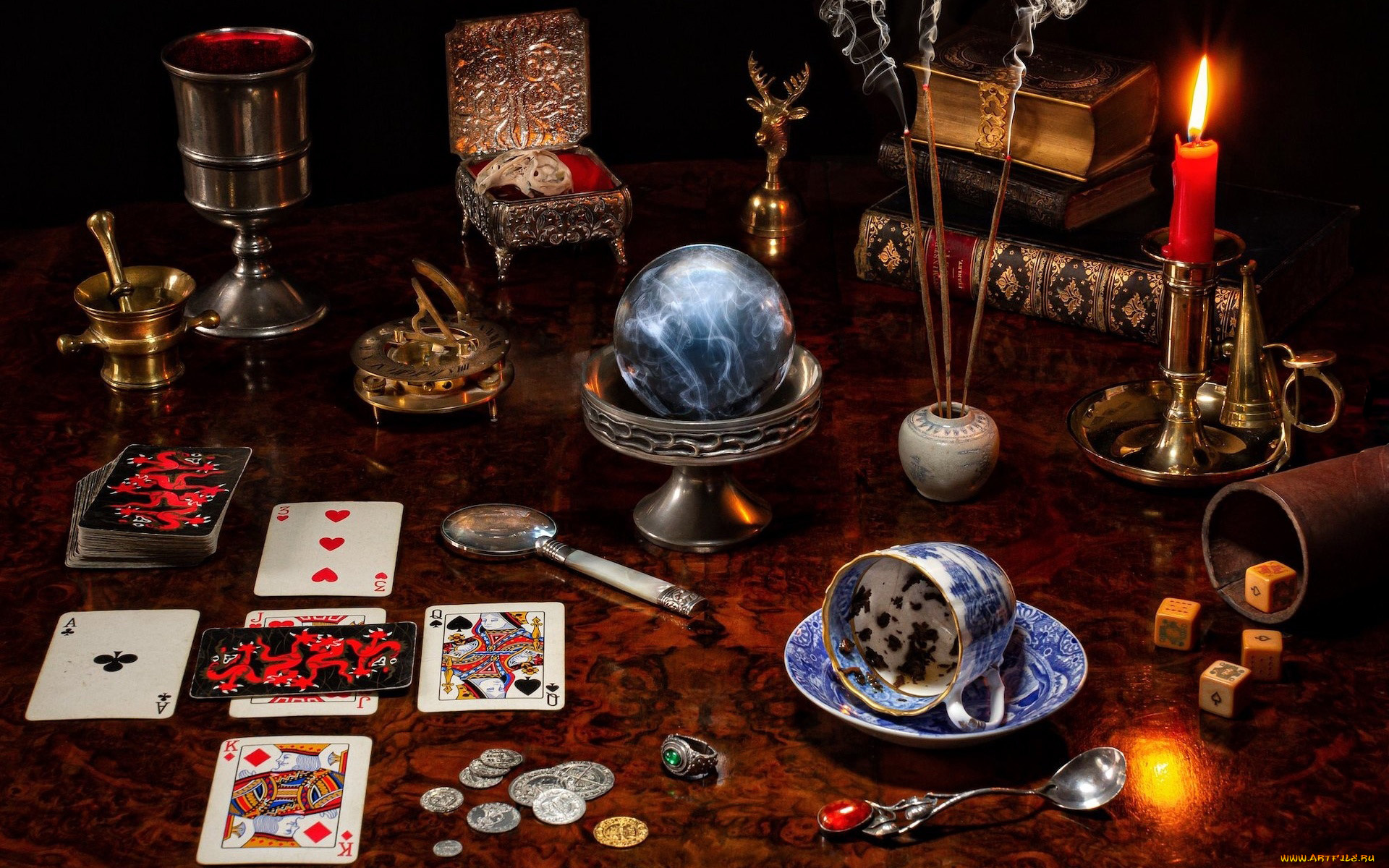 разное, -, другое, свеча, карты, книги, лупа, гадание