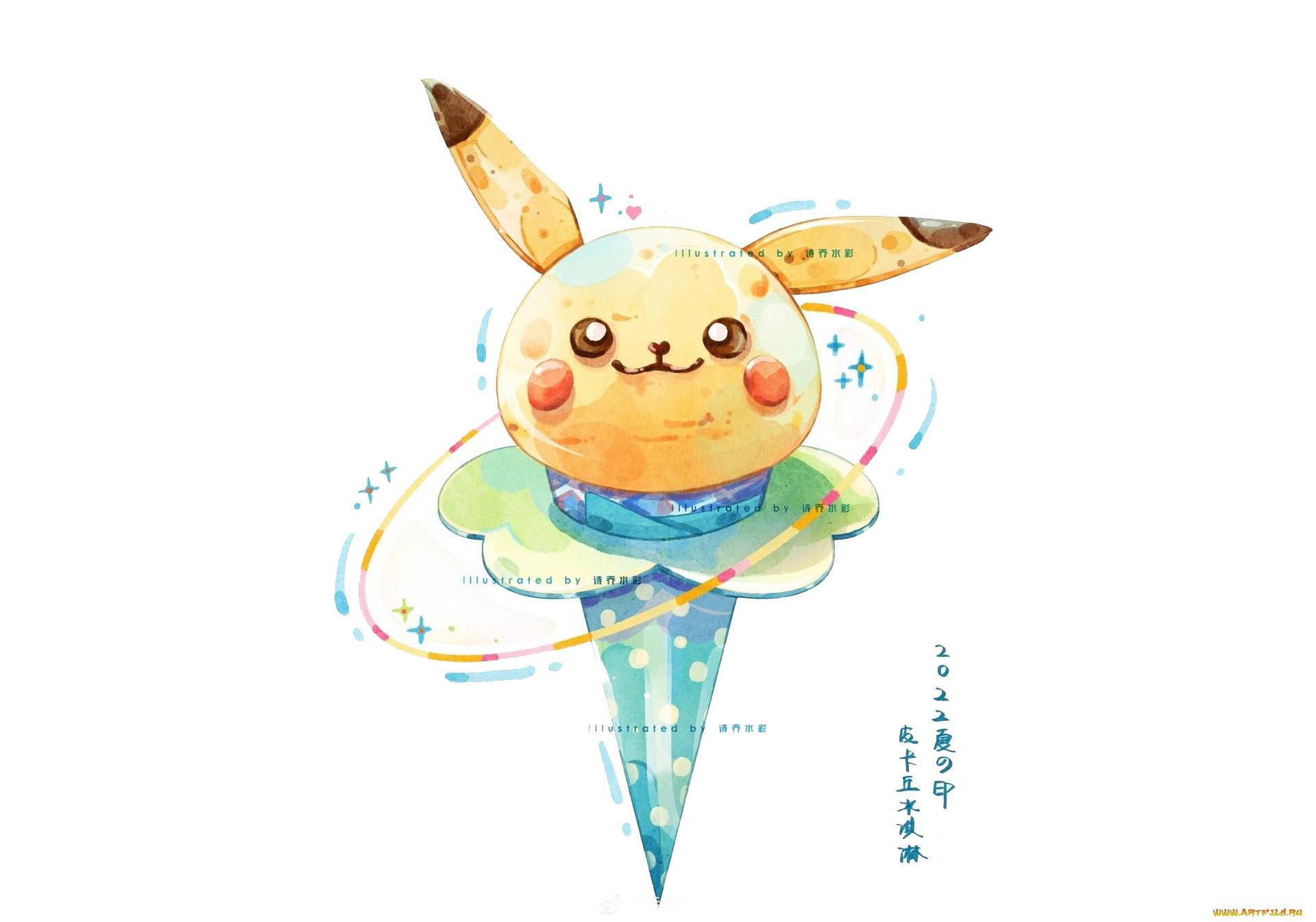 рисованное, еда, мороженое, рожок, пикачу