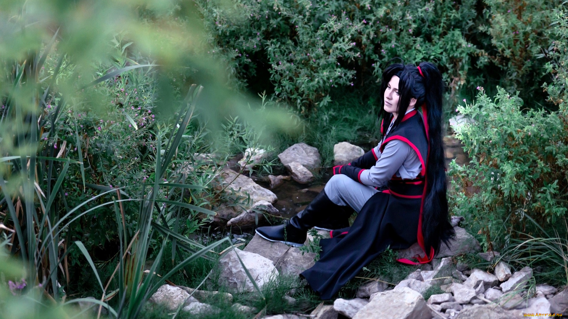 девушки, -, креатив, , косплей, образ, костюм, камни, ручей