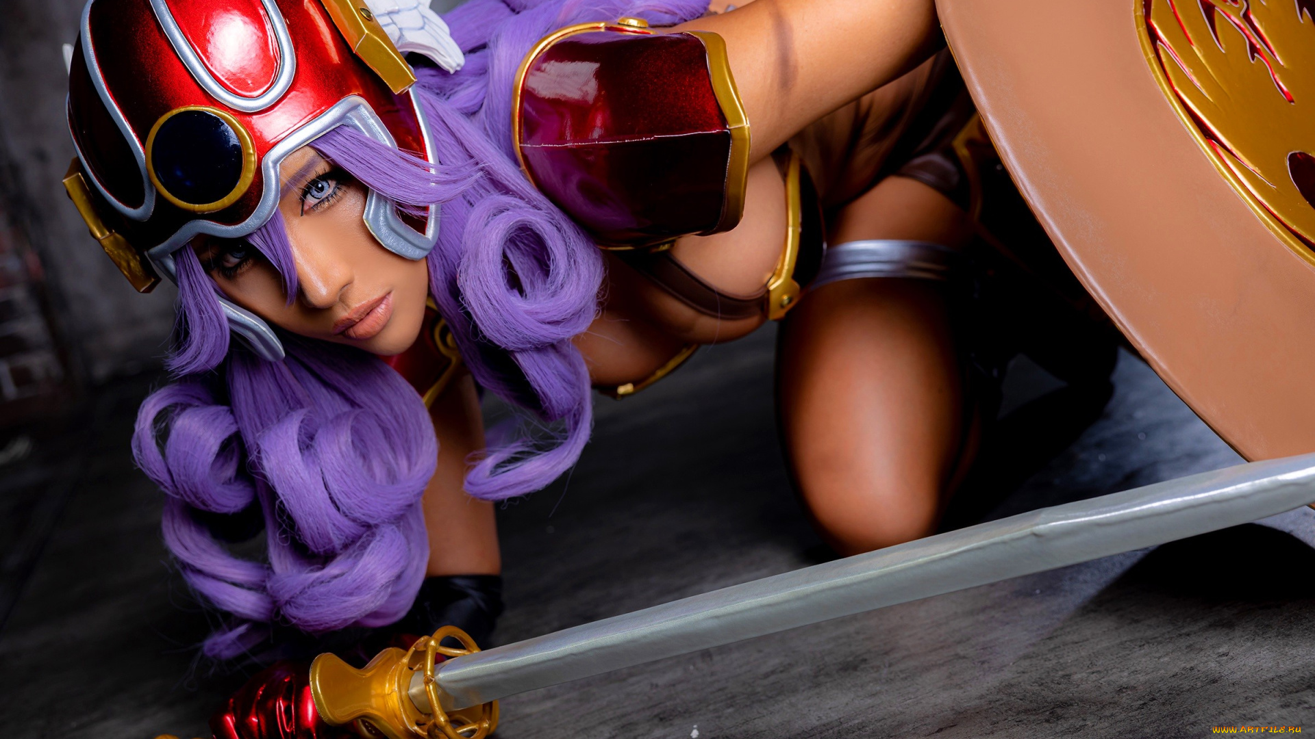 девушки, nonsummerjack, образ, костюм, косплей, шлем, меч, щит