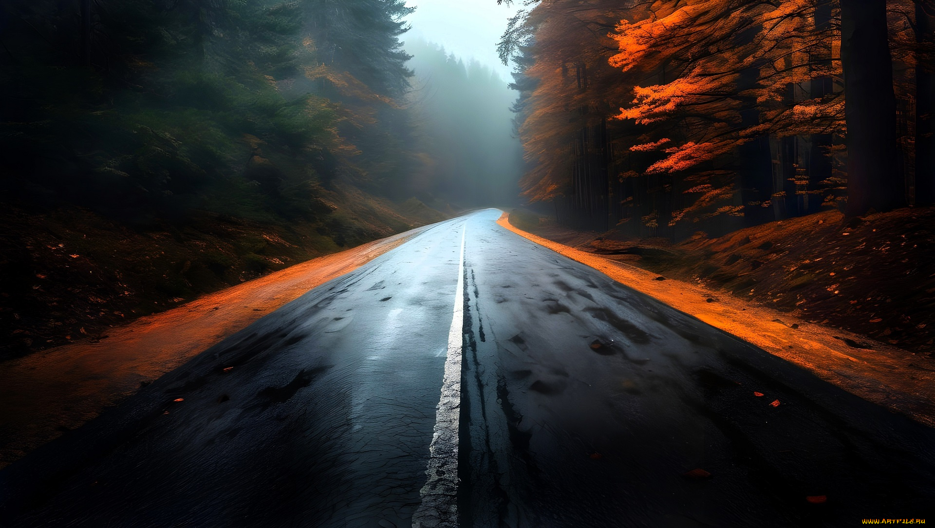 разное, компьютерный, дизайн, дорога, лес, осень