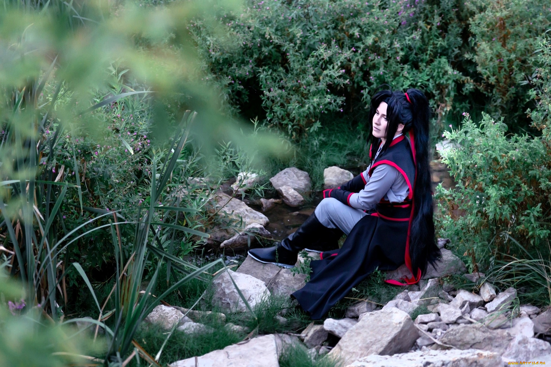 девушки, -, креатив, , косплей, образ, костюм, камни, ручей