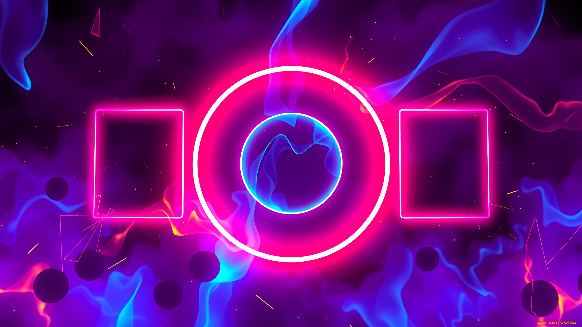 3д, графика, абстракция, , abstract, неон, квадраты, кольца, дым