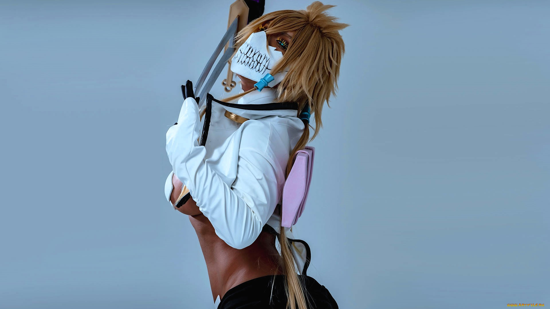 девушки, nonsummerjack, образ, косплей, наряд, костюм, маска, грудь, оружие