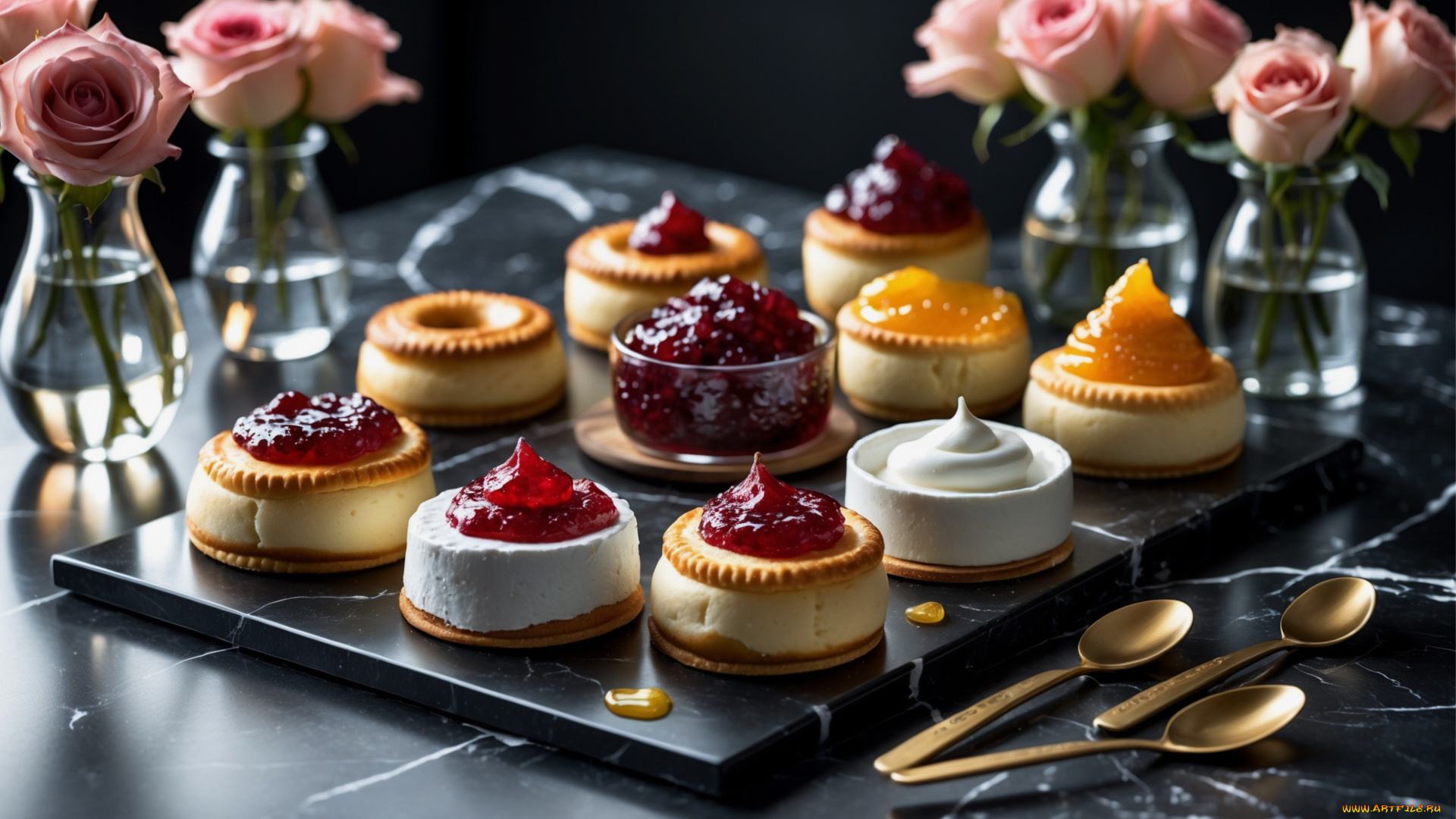 еда, пирожные, , кексы, , печенье, розы, джем, ассорти