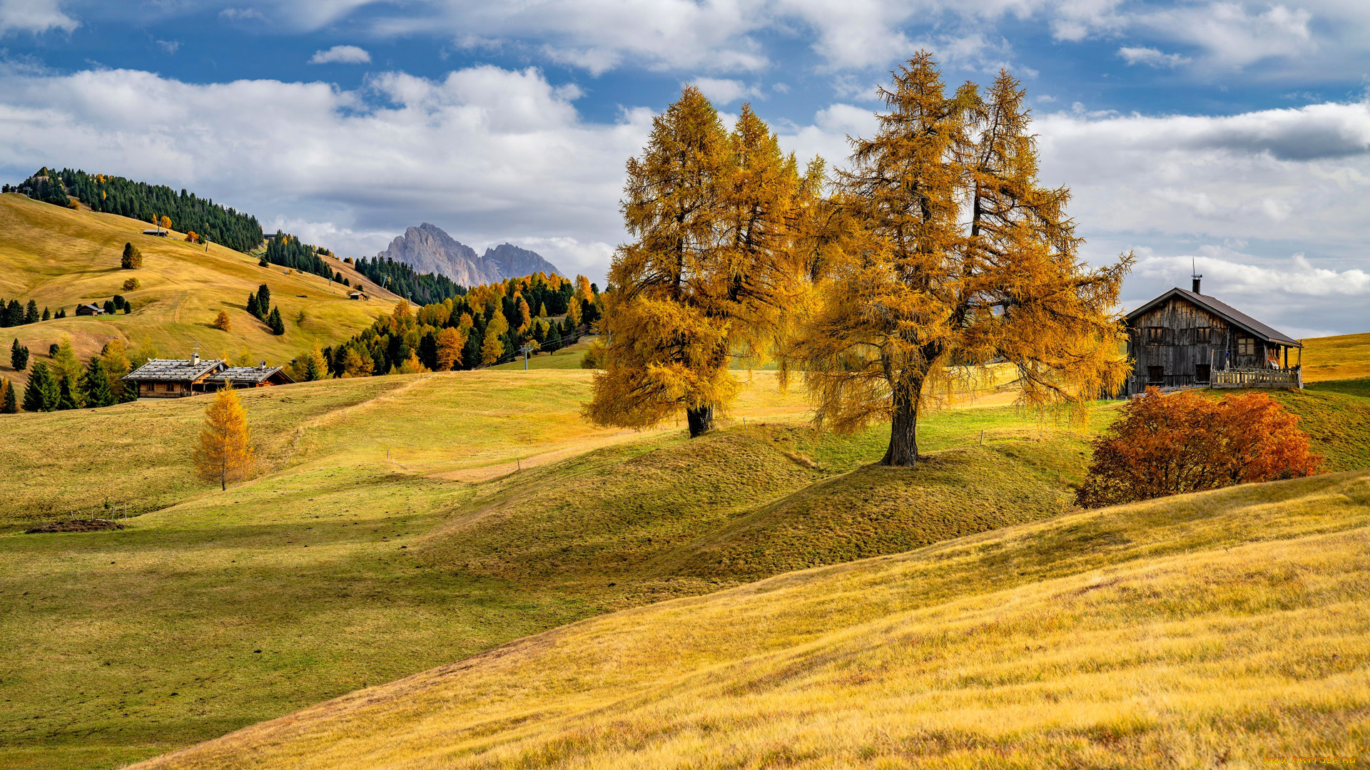 разное, сооружения, , постройки, горы, лес, осень, деревья, строения, луга