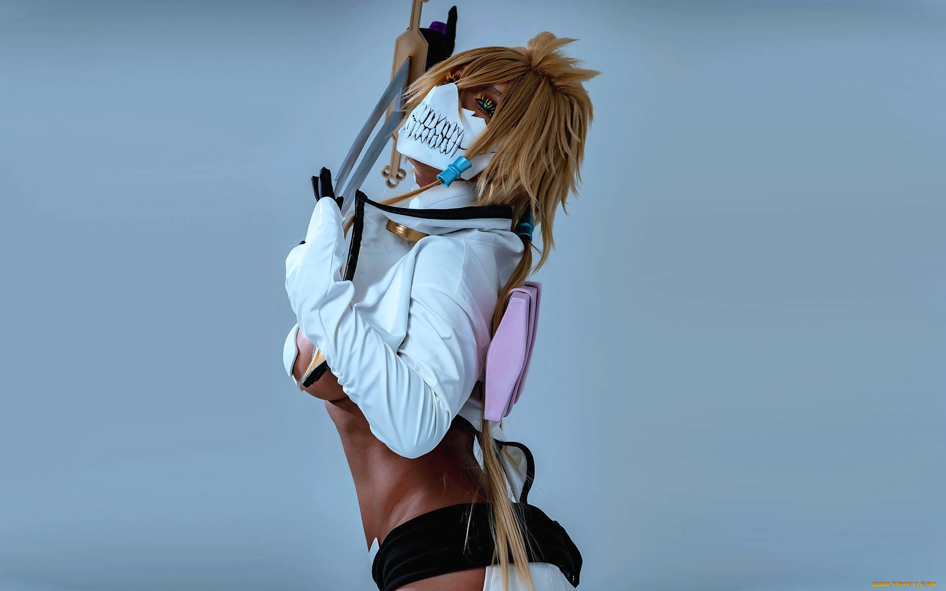 девушки, nonsummerjack, образ, косплей, наряд, костюм, маска, грудь, оружие