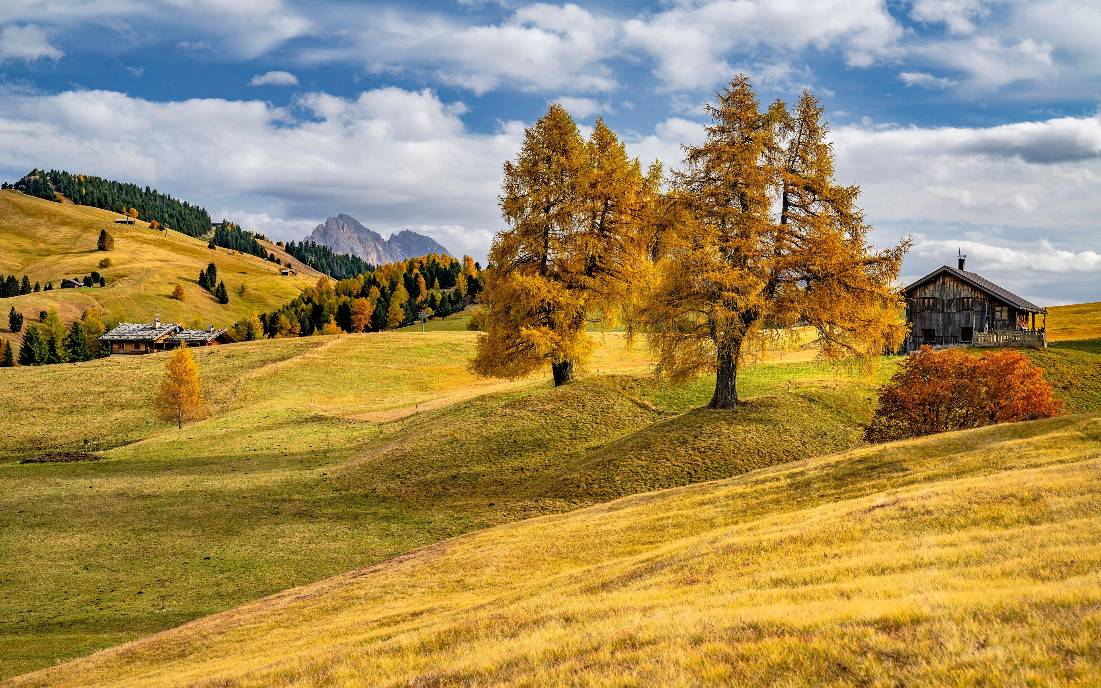 разное, сооружения, , постройки, горы, лес, осень, деревья, строения, луга
