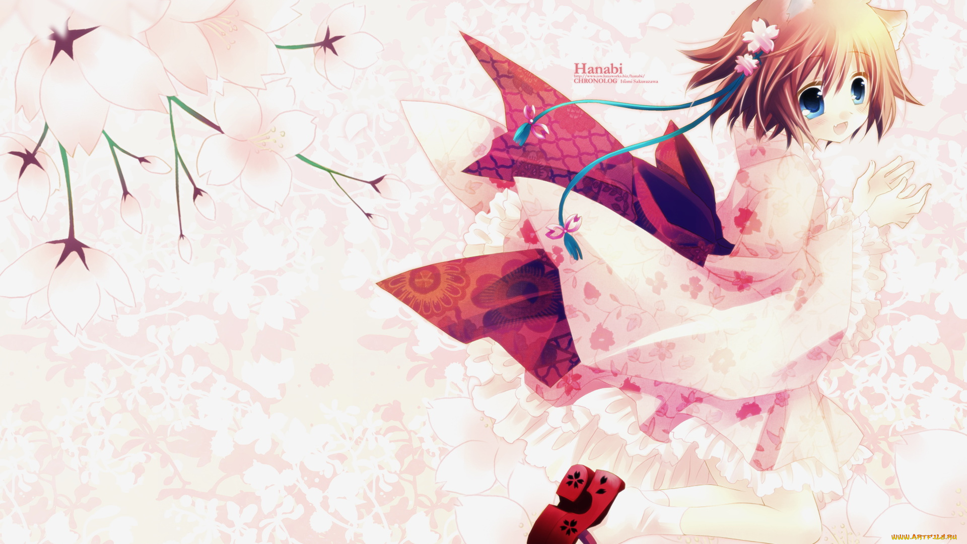 аниме, animals, девушка, цветы