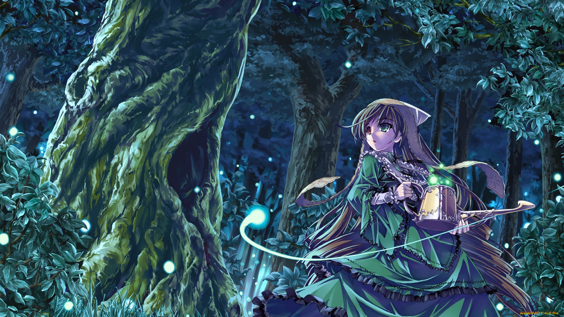 аниме, rozen, maiden, огоньки, лес, девушка