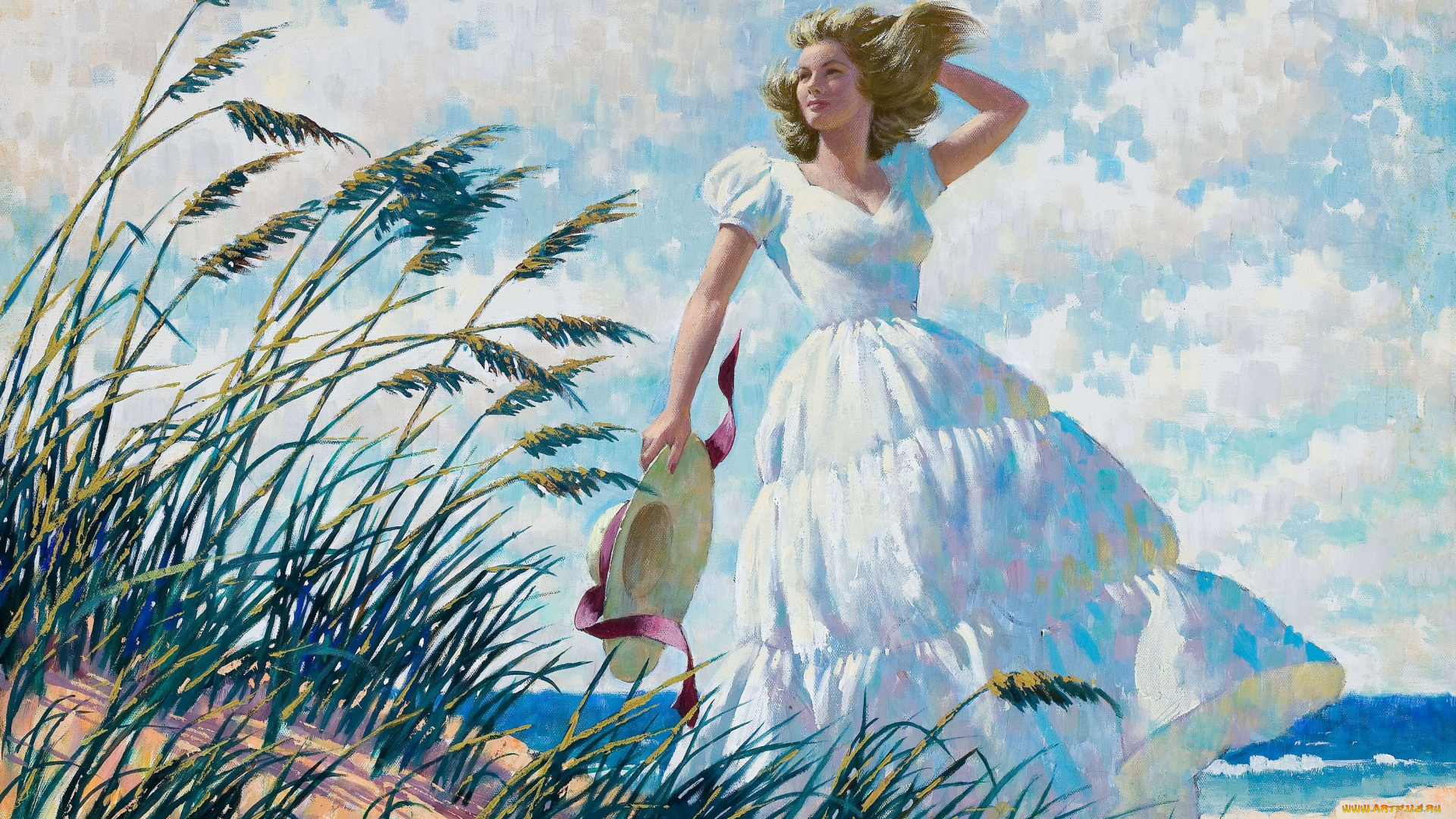 arthur, saron, sarnoff, рисованные, девушка, море