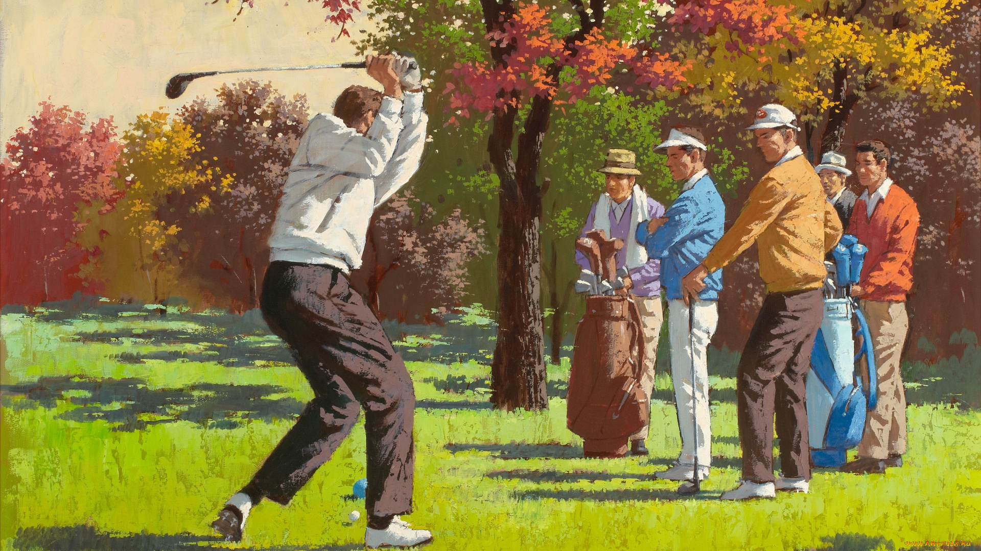 arthur, saron, sarnoff, рисованные, гольф, мужчины, игра, лужайка