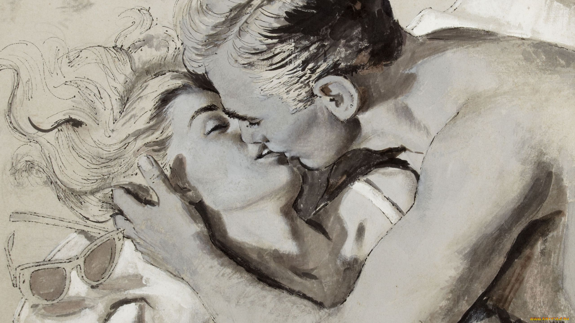 arthur, saron, sarnoff, рисованные, мужчина, женщина, поцелуй