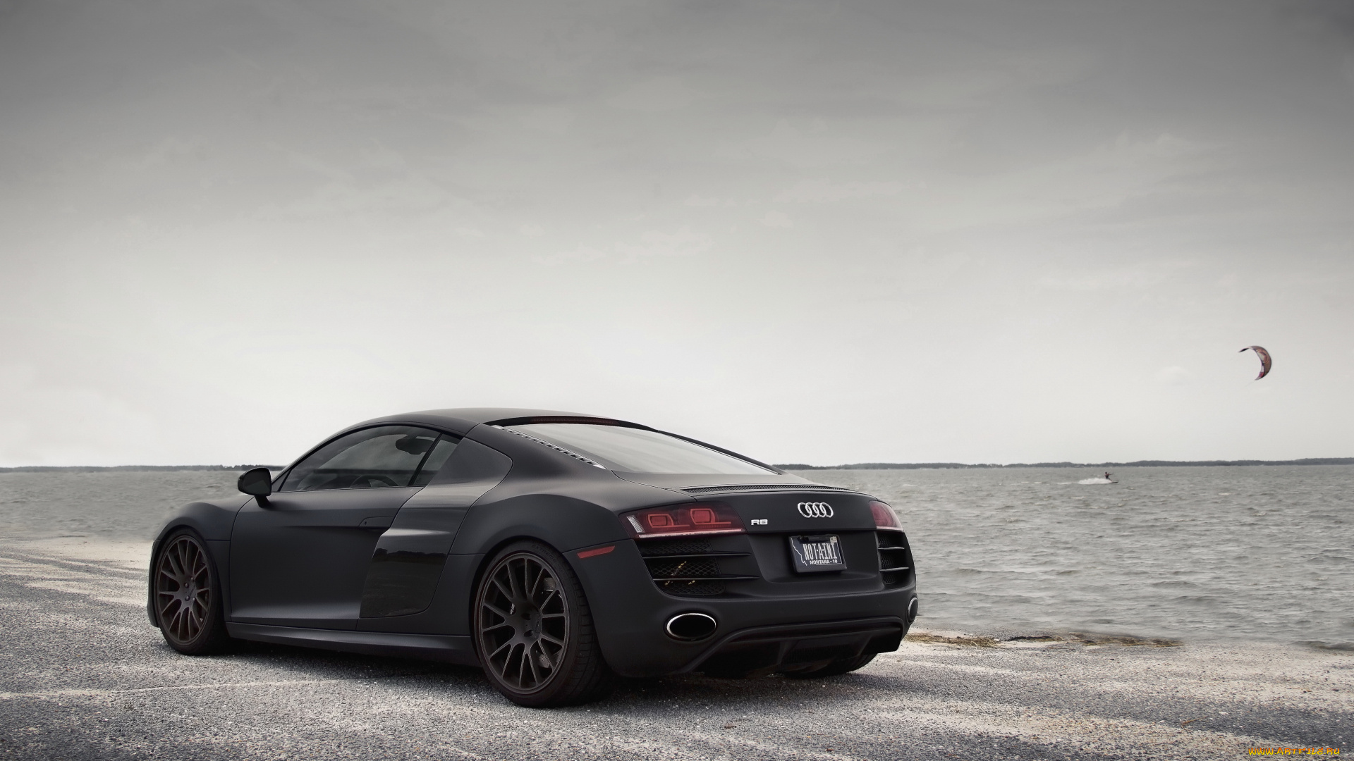 автомобили, audi, r8, black, море, тюнинг, матовая, ауди