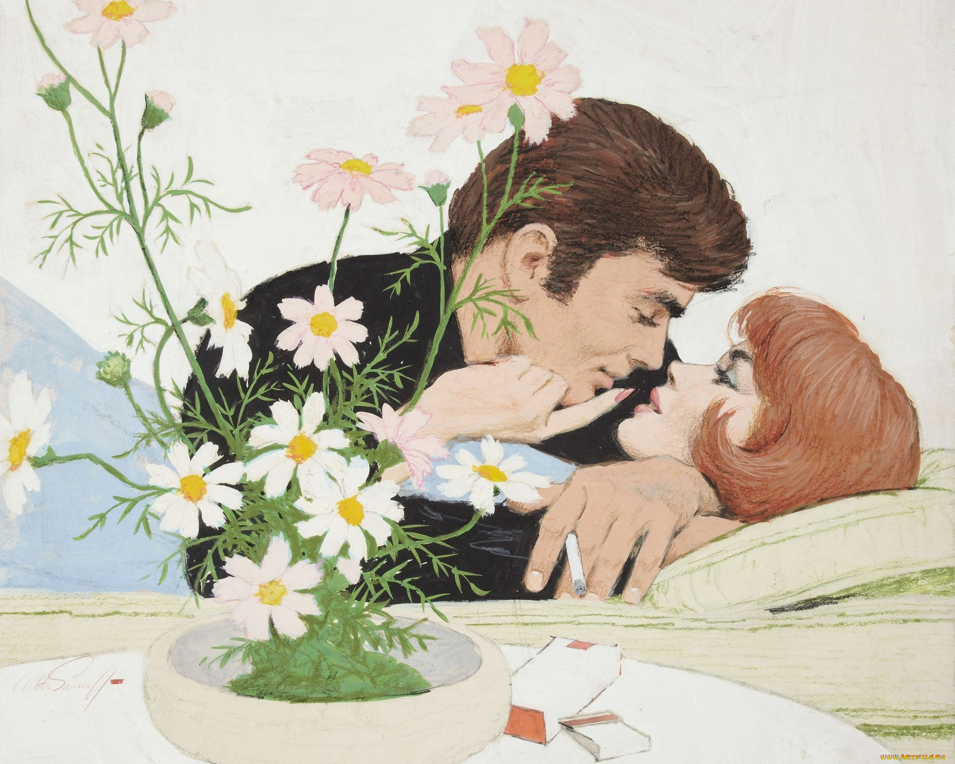 arthur, saron, sarnoff, рисованные, цветок, мужчина, женщина, ситуация