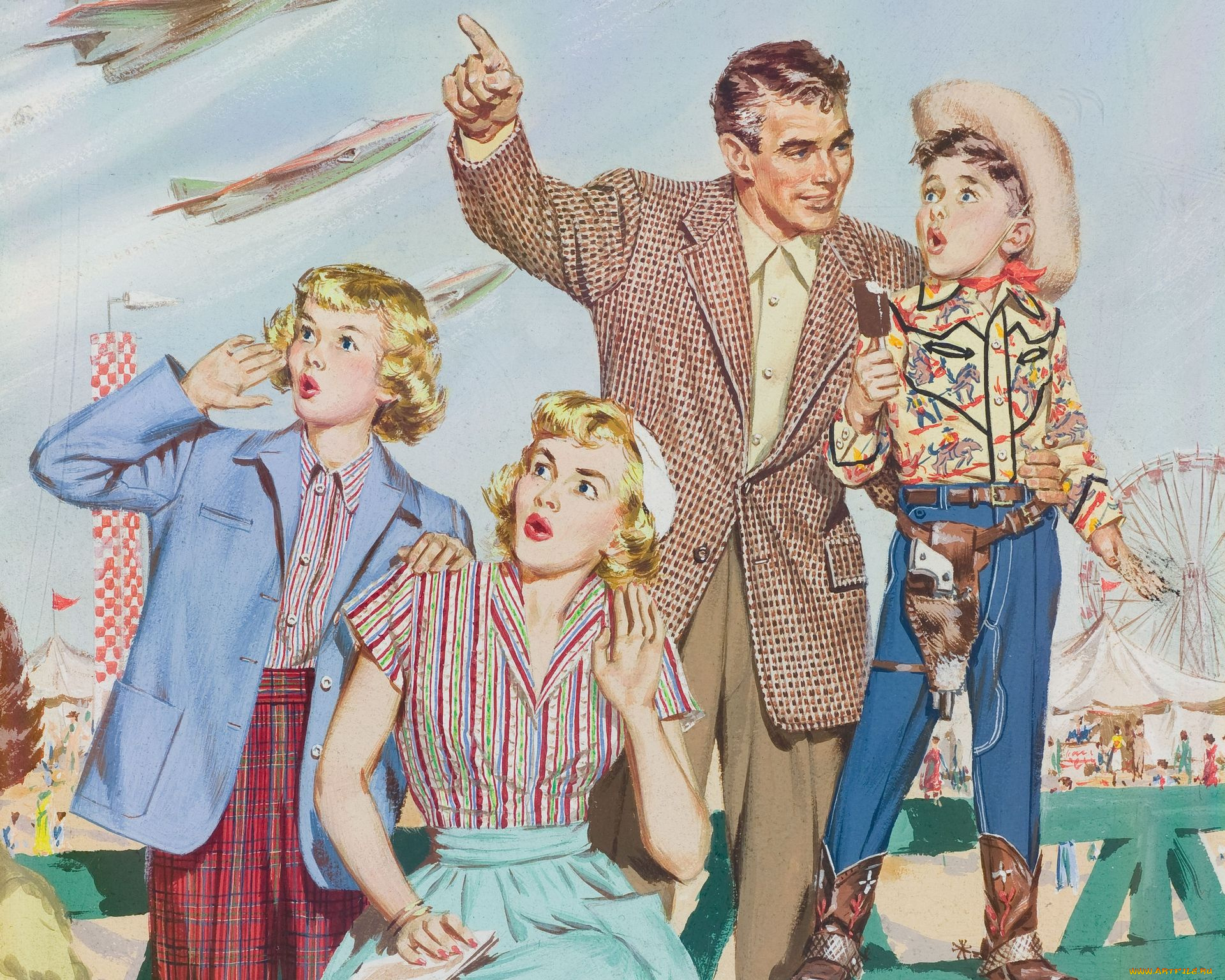 arthur, saron, sarnoff, рисованные, люди, семья