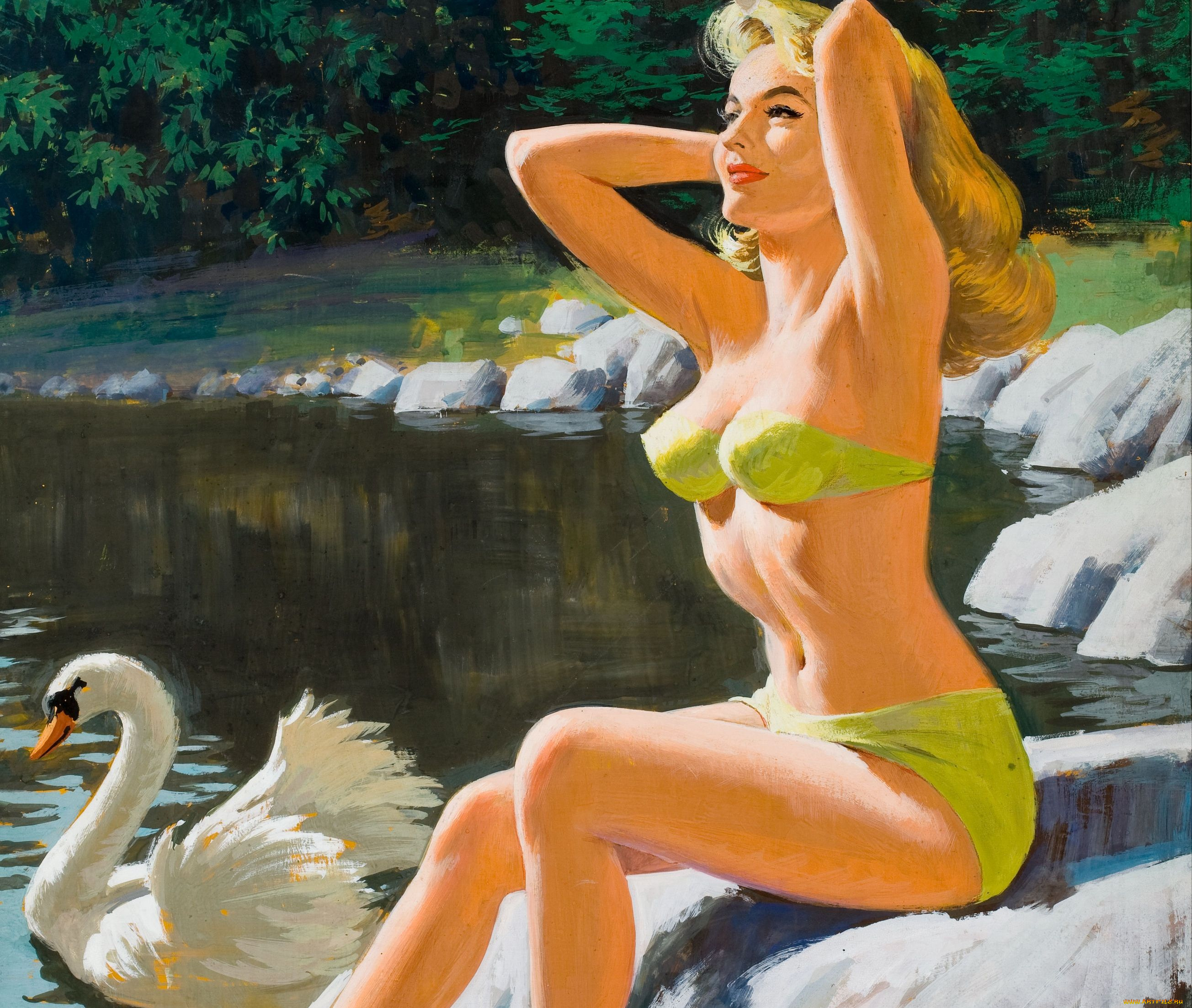 arthur, saron, sarnoff, рисованные, лебедь, девушка