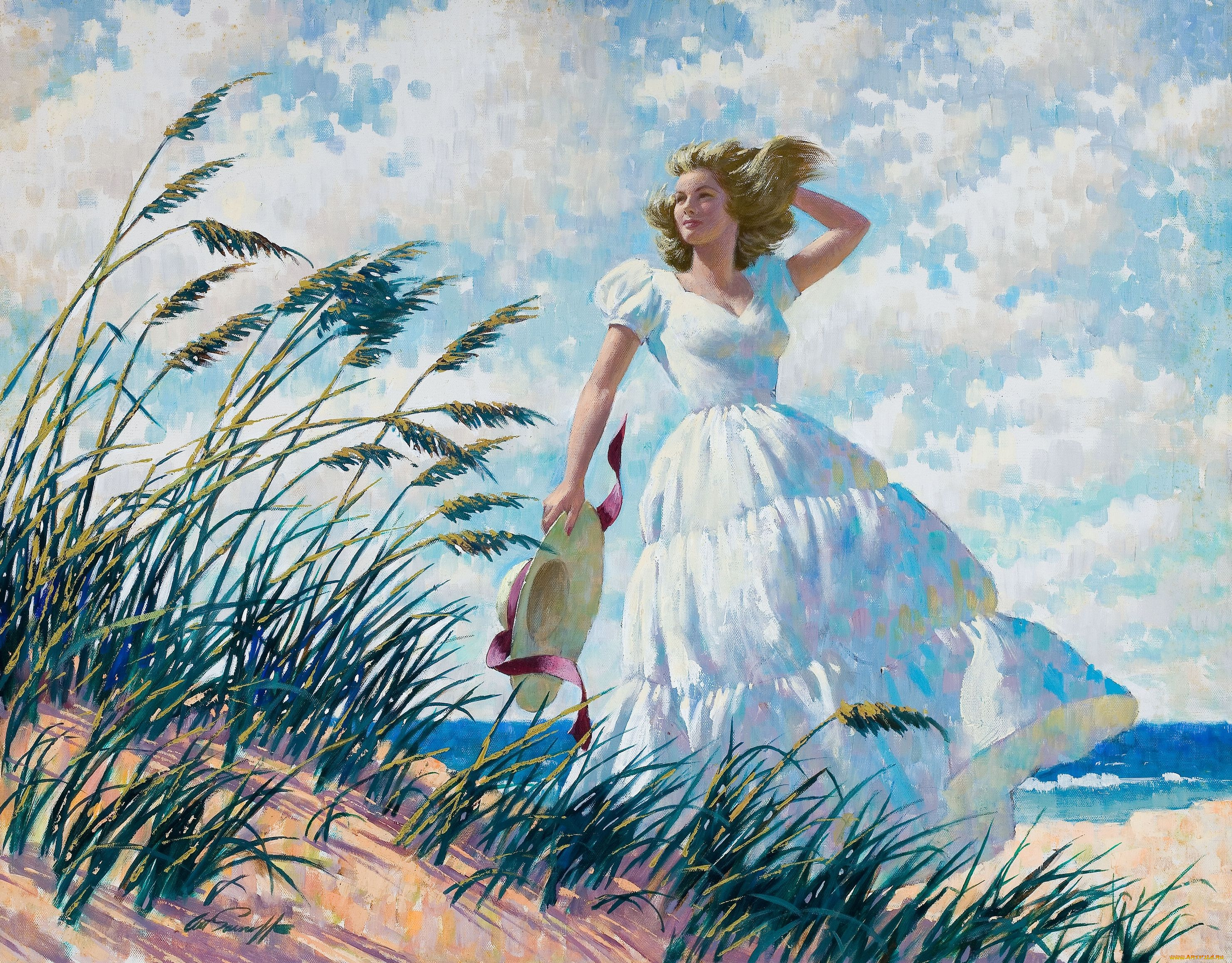 arthur, saron, sarnoff, рисованные, девушка, море