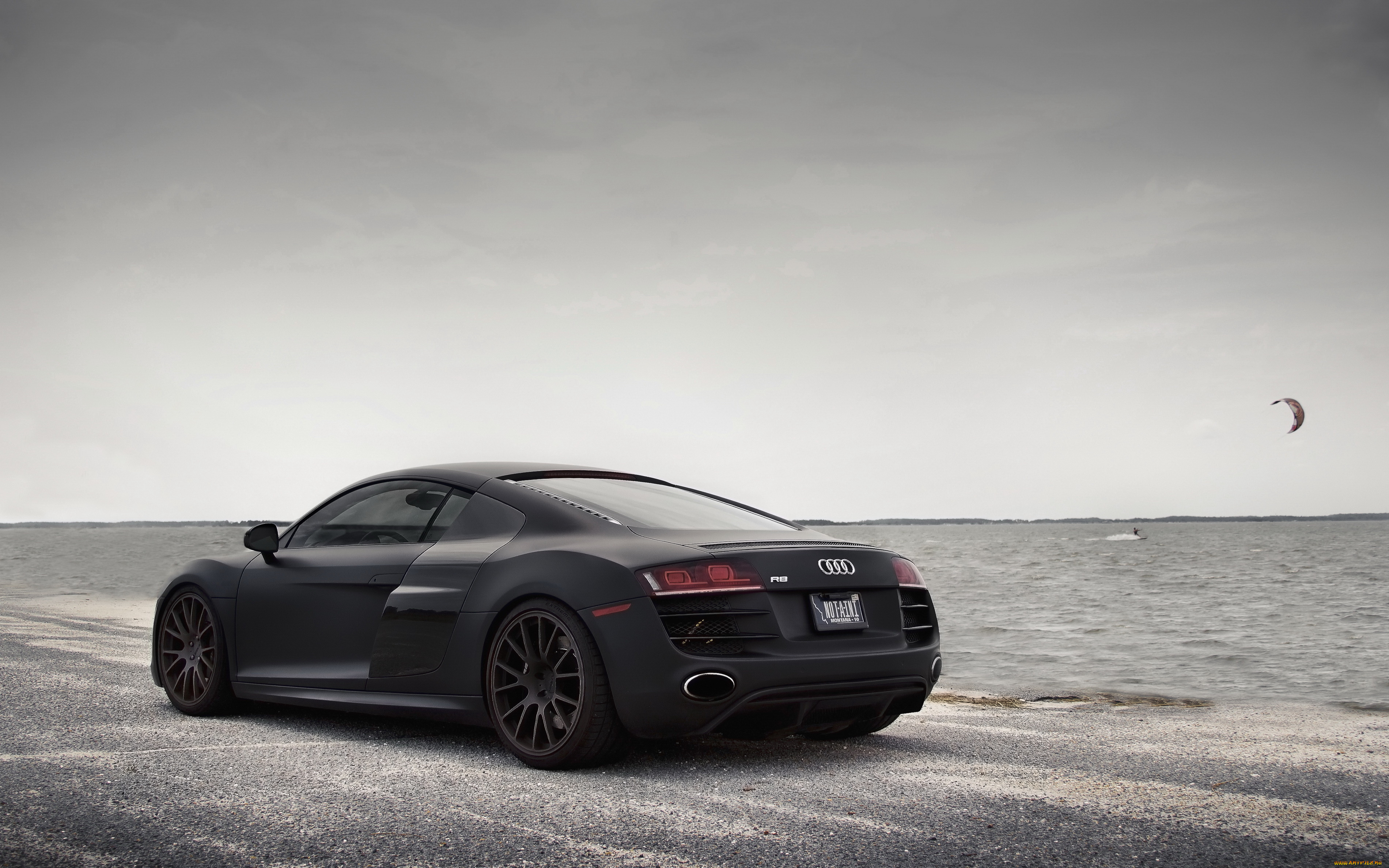 автомобили, audi, r8, black, море, тюнинг, матовая, ауди