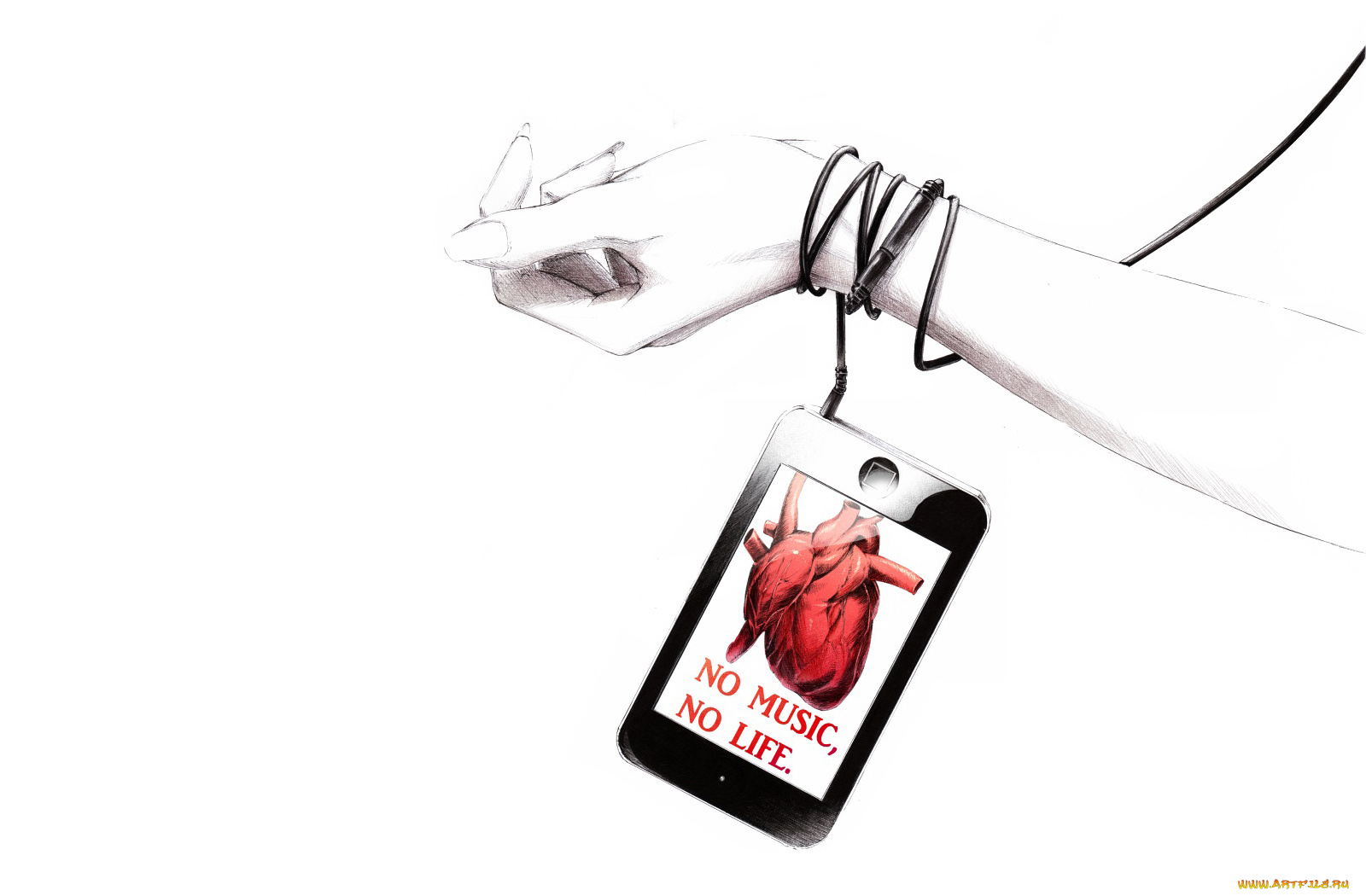 by, sawasawa, аниме, headphones, instrumental, рука, телефон, провод, сердце