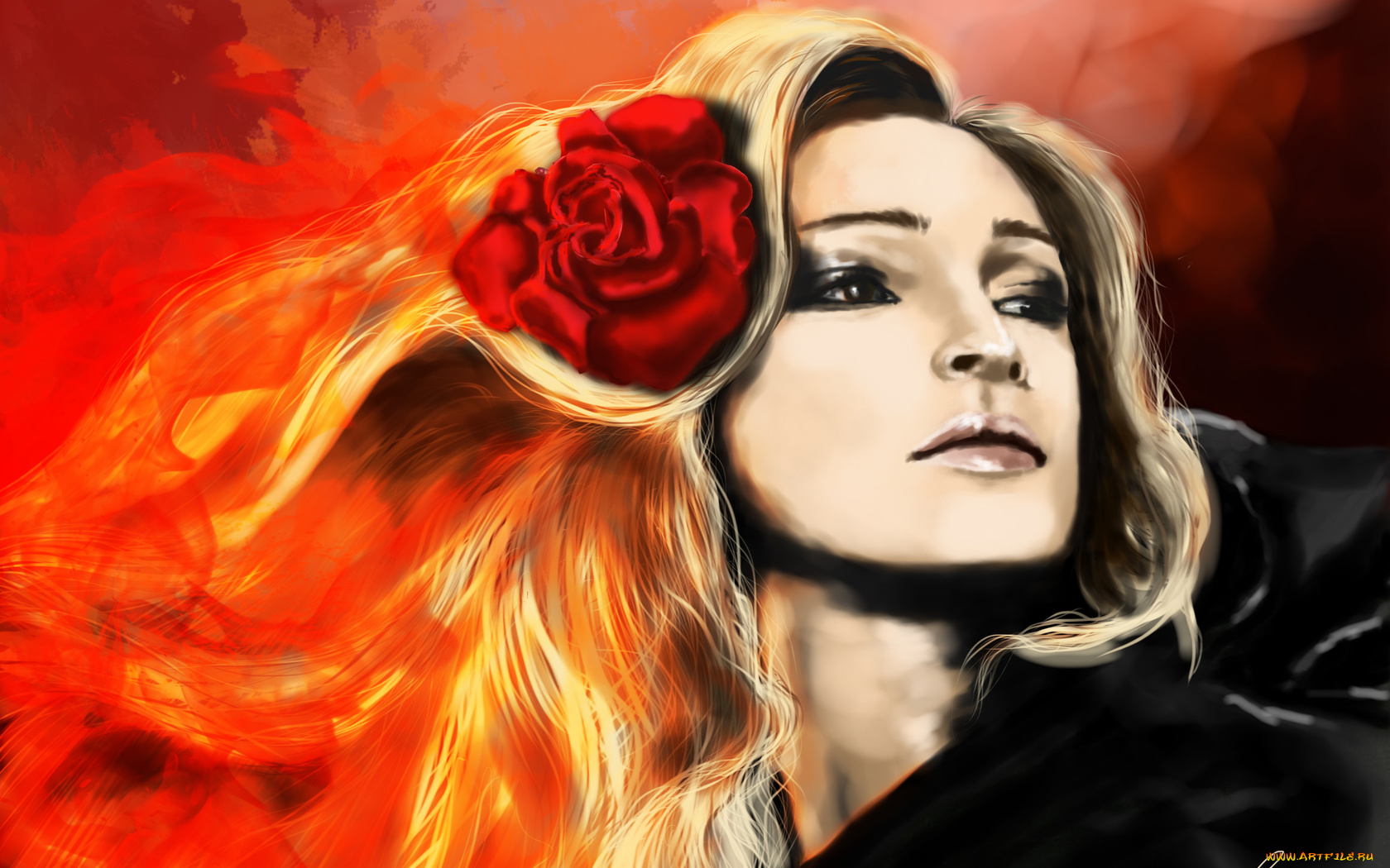 рисованные, люди, цветок, волосы