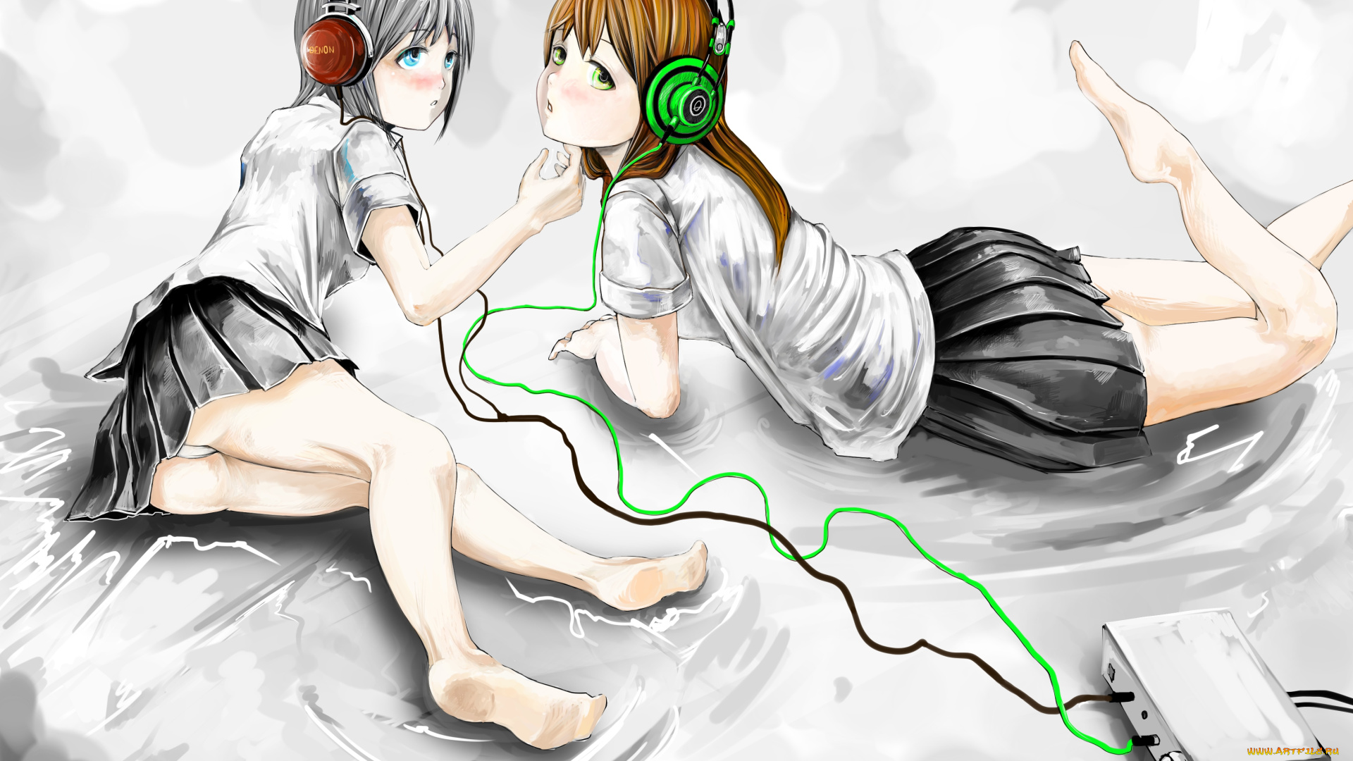аниме, headphones, instrumental, наушники, девушки