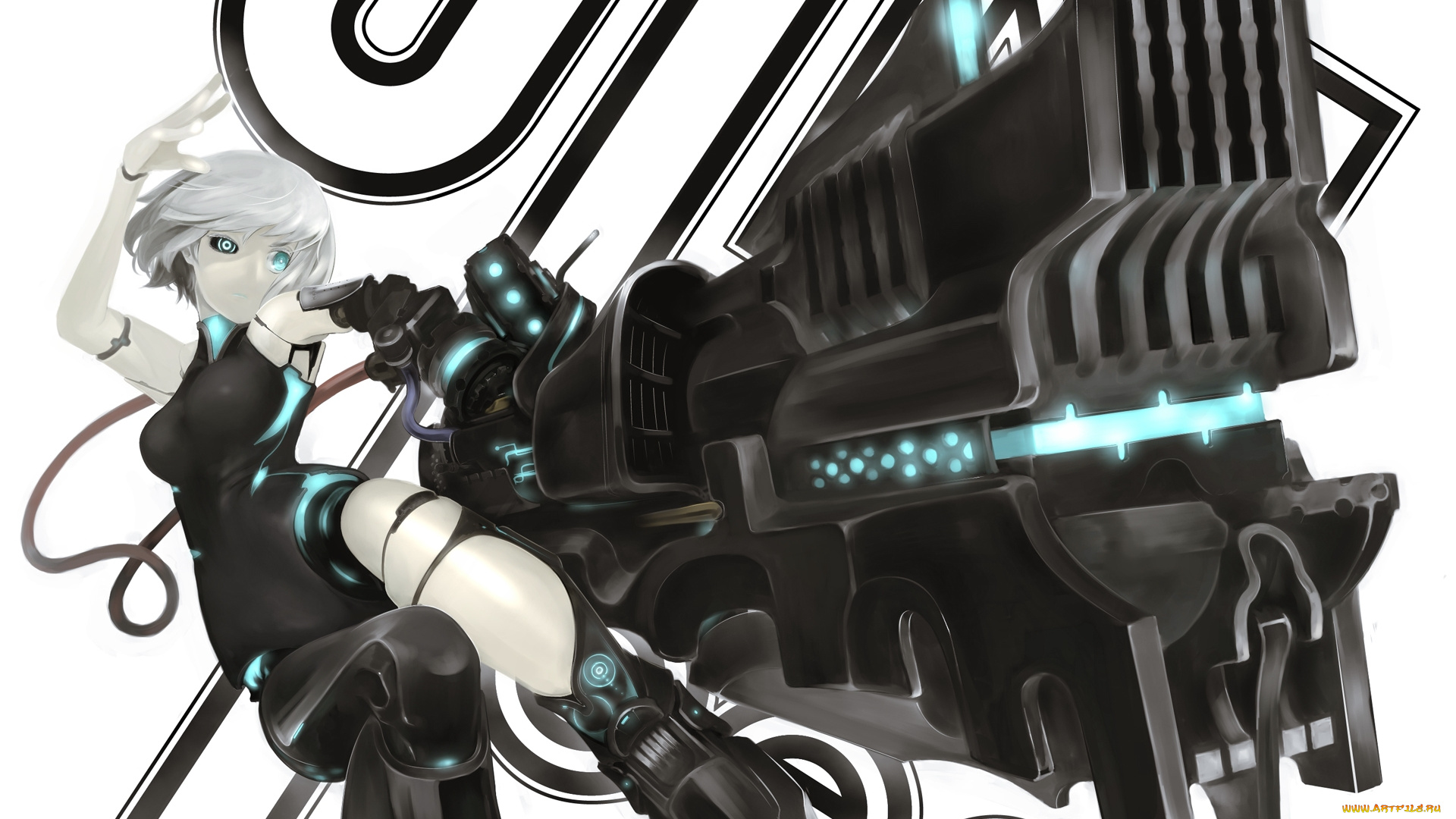 by, yunar, аниме, weapon, blood, technology, оружие, девушка, андройд