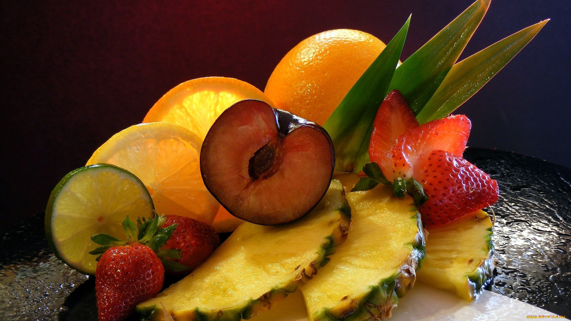 еда, фрукты, , ягоды, клубника, ананас, апельсин