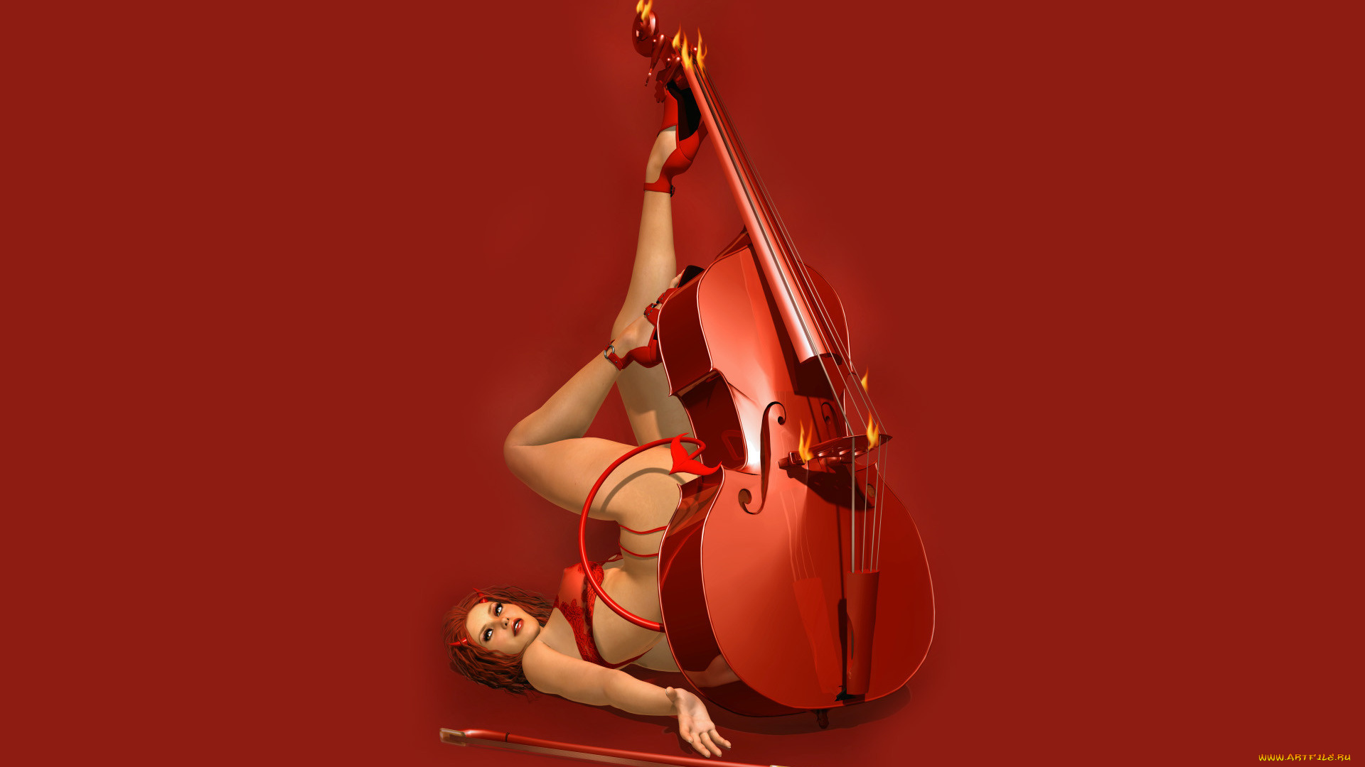 3д, графика, ангел, , angel, девушка, смычок, виолончель, взгляд, фон