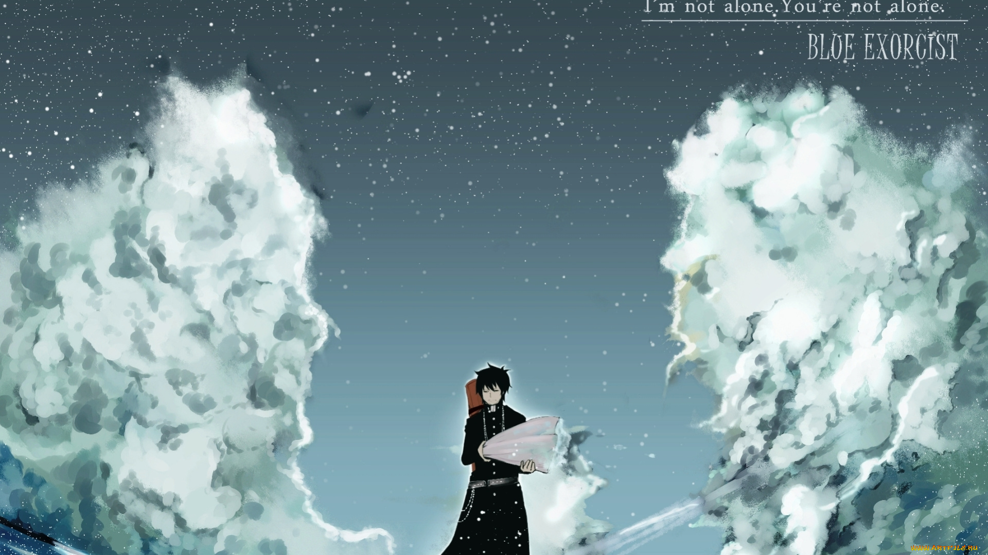 аниме, ao, no, exorcist, букет, облака, небо, юкио, синий, экзорцист, арт