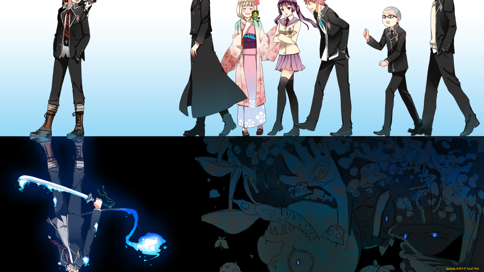 аниме, ao, no, exorcist, юкио, рин, синий, экзорцист, арт, братья