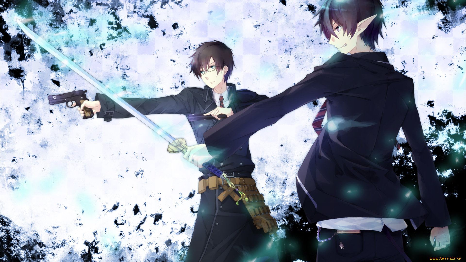 аниме, ao, no, exorcist, юкио, рин, синий, экзорцист, арт