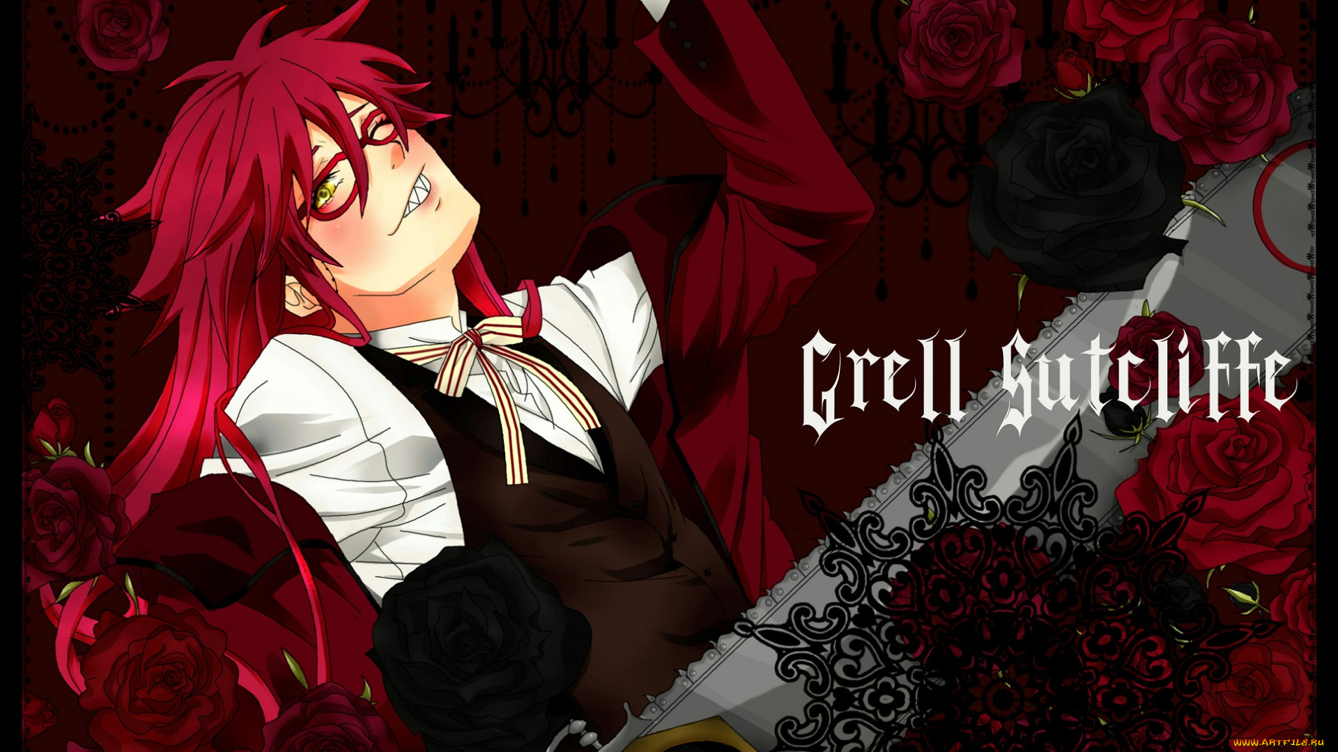 аниме, kuroshitsuji, улыбка, греель, садклиф, тёмный, дворецкий