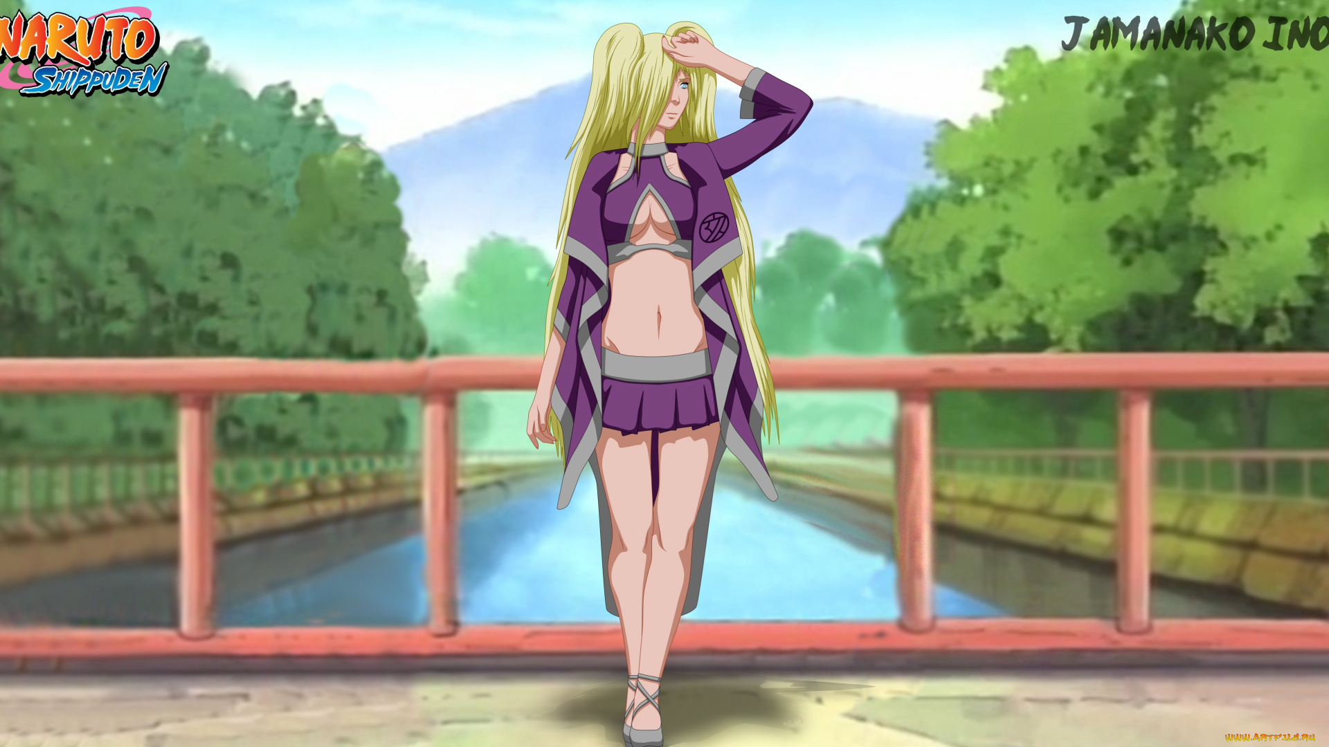 аниме, naruto, jamanako, фон, взгляд, девушка, мост