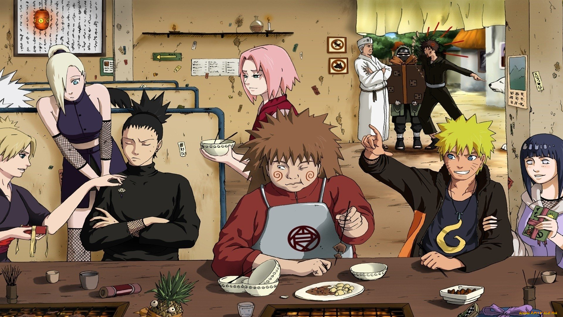 аниме, naruto, парни, наруто, девушки, кафе, арт