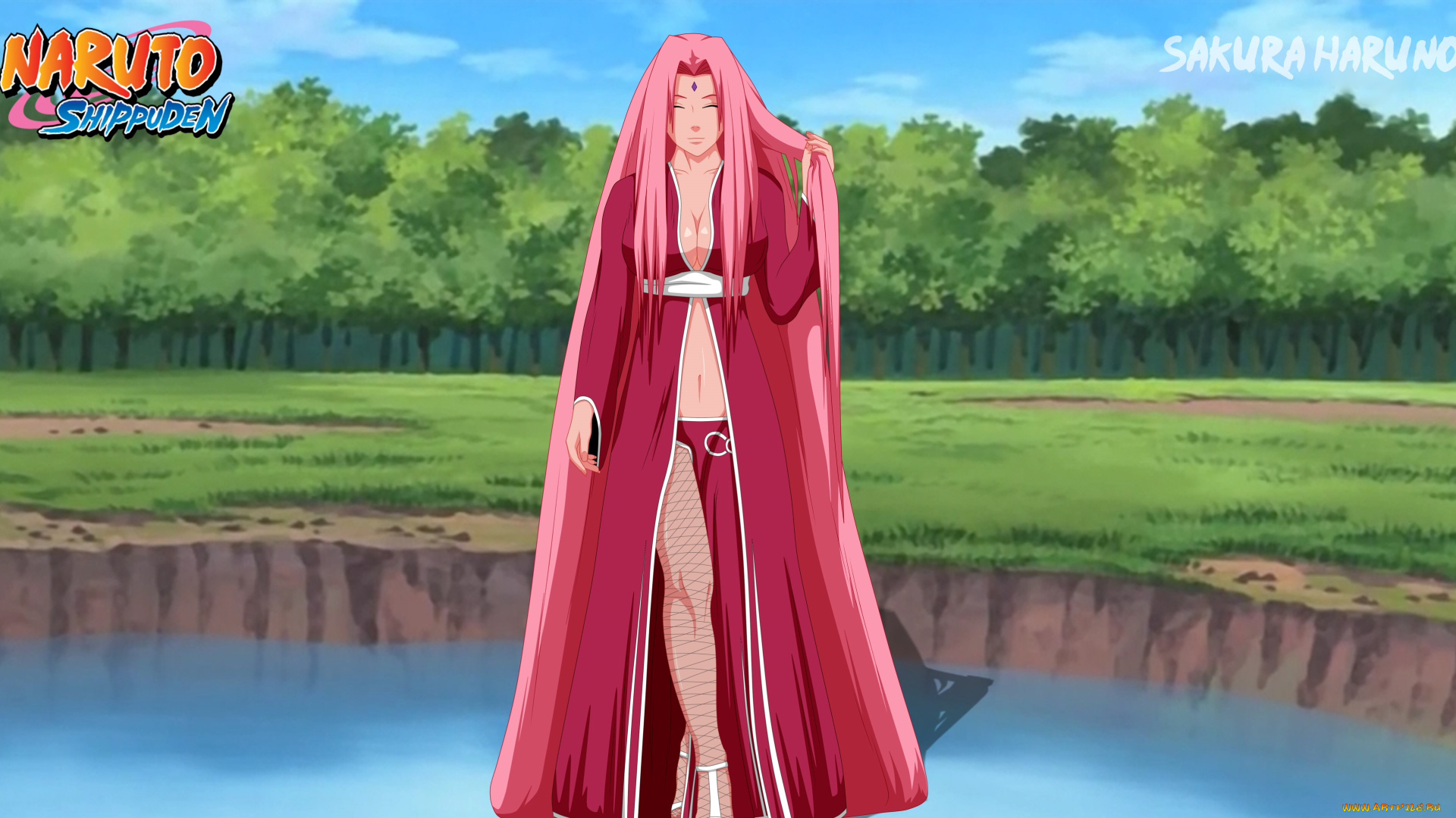 аниме, naruto, взгляд, девушка, фон, sakura