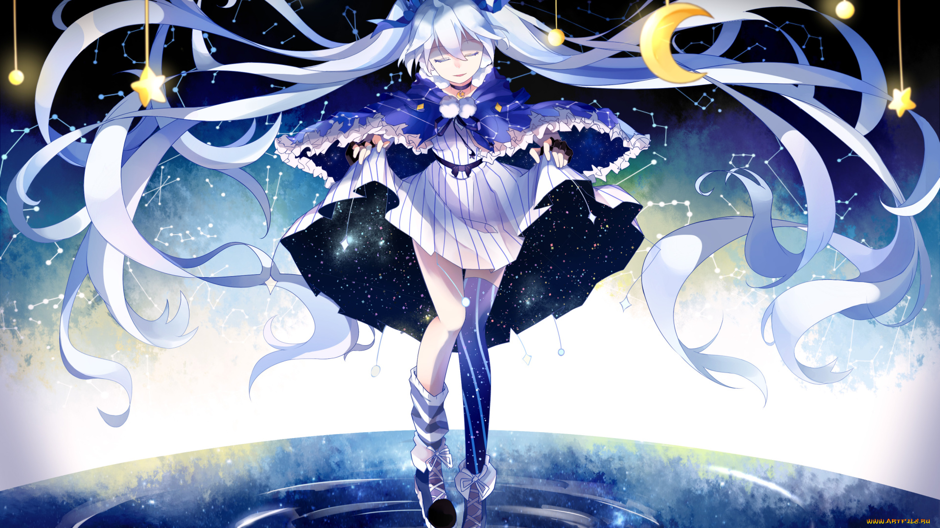 аниме, vocaloid, взгляд, волосы, девушка, фон