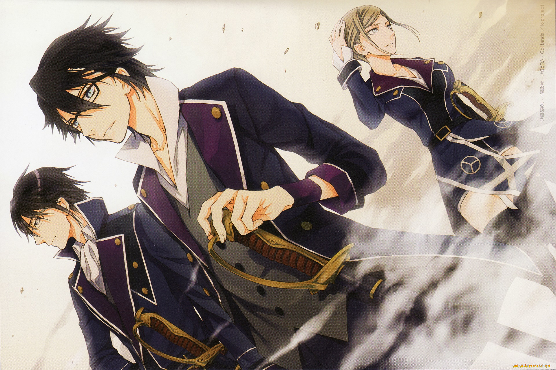 аниме, k, project, reishi, minakata, проект, кей, k, projeck, ветер, очки, сабля, военная, форма, seri, awashima, saruhiko, fushimi, туман