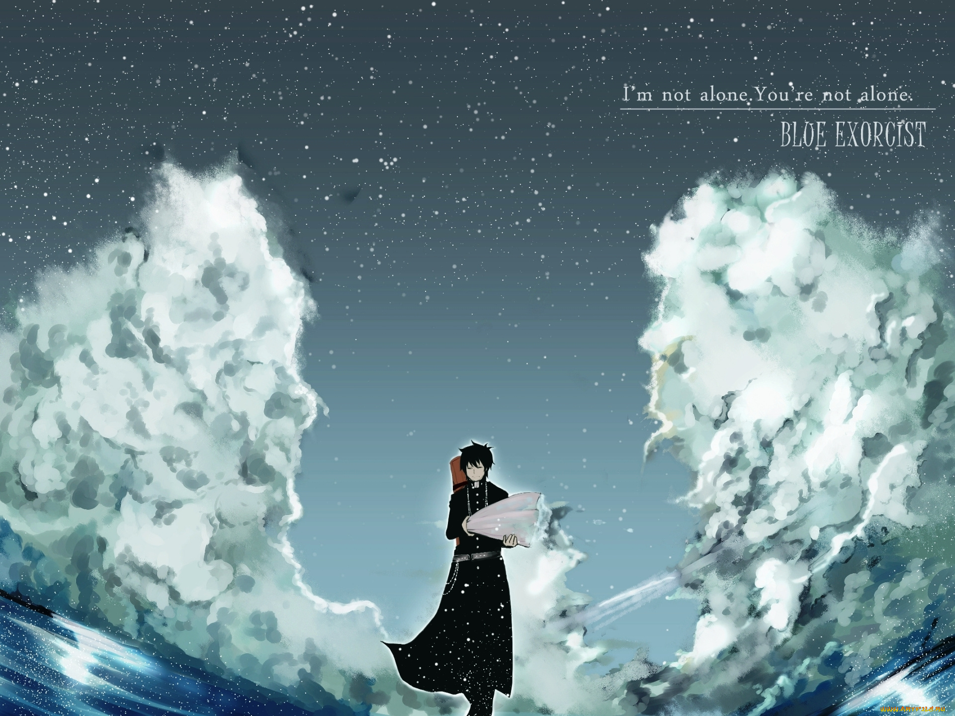 аниме, ao, no, exorcist, букет, облака, небо, юкио, синий, экзорцист, арт