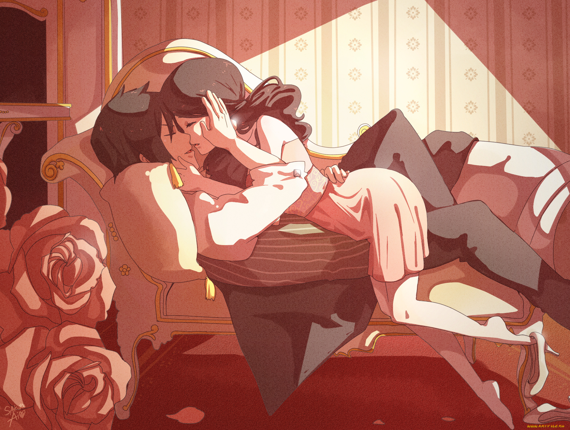 аниме, kuroshitsuji, себастьян, девушка, тёмный, дворецкий