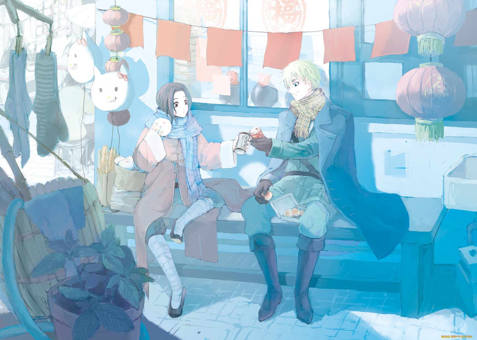 аниме, hetalia, , axis, powers, axis, powers, china, united, kingdom, pocket, fukuroko, арт, парни