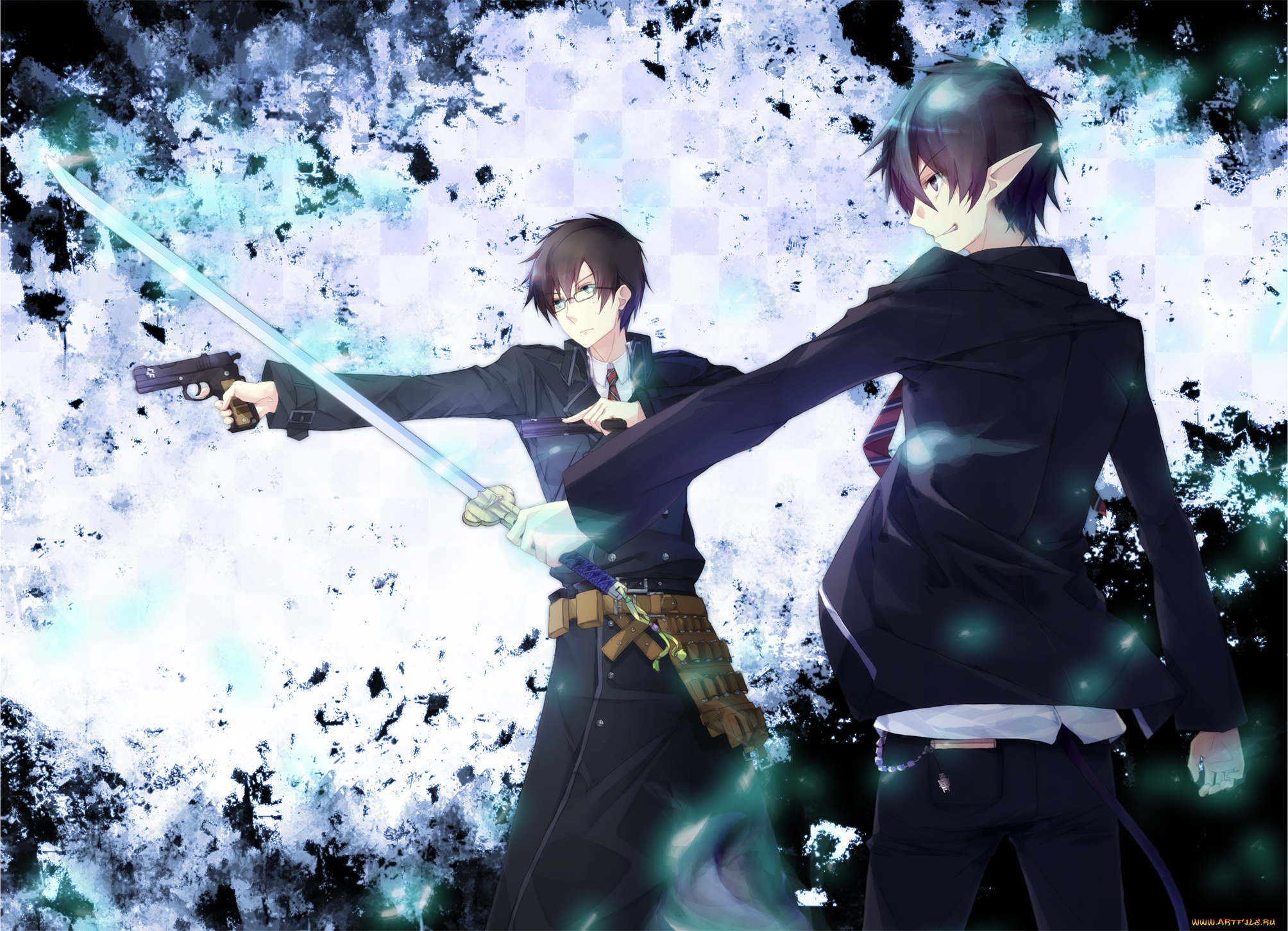 аниме, ao, no, exorcist, юкио, рин, синий, экзорцист, арт