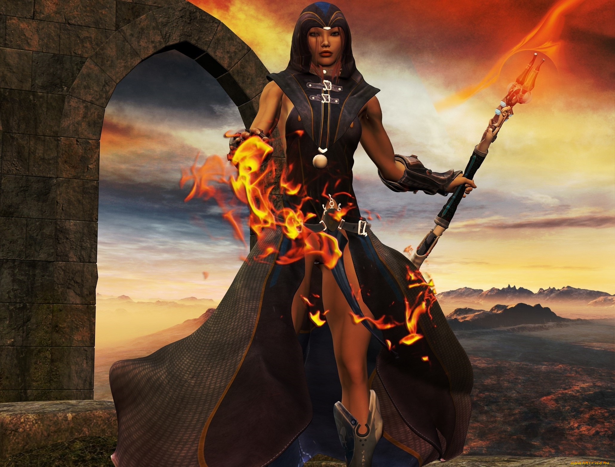 3д, графика, фантазия, , fantasy, взгляд, магия, фон, девушка