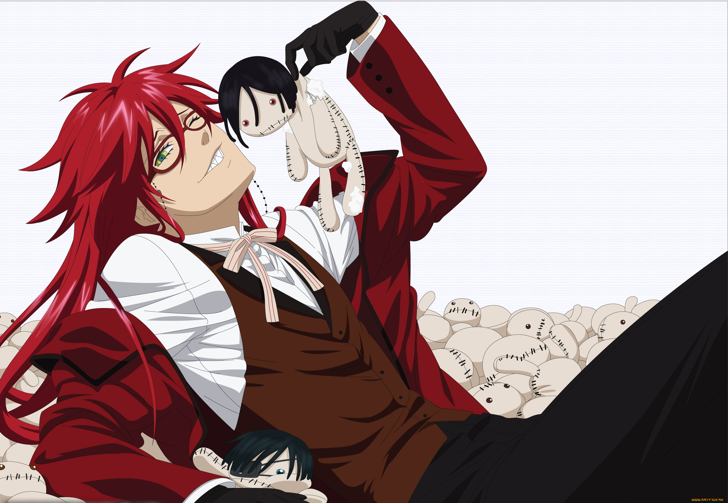 аниме, kuroshitsuji, тёмный, дворецкий, улыбка, греель, садклиф