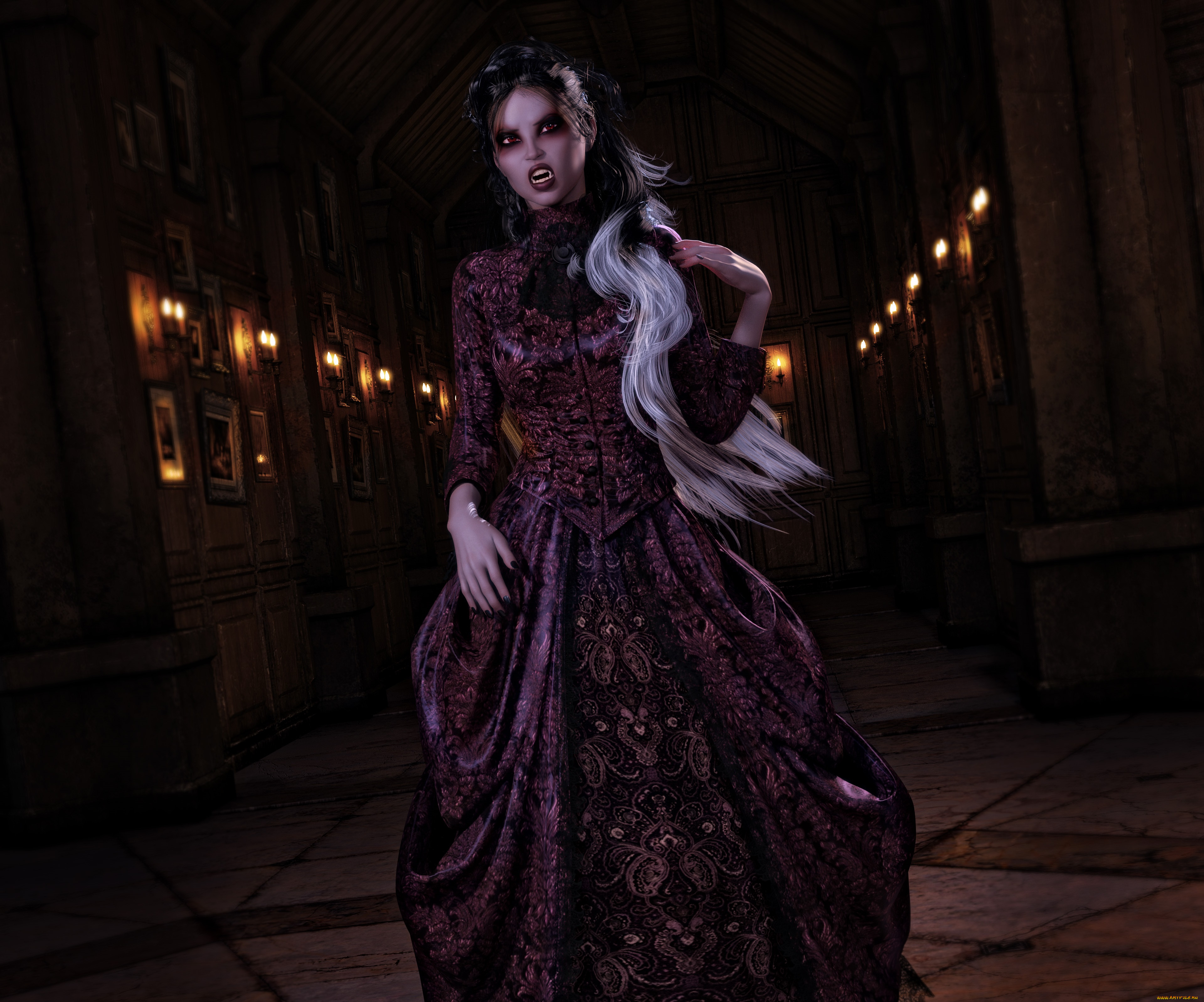 3д, графика, существа, , creatures, взгляд, девушка, вампир, фон