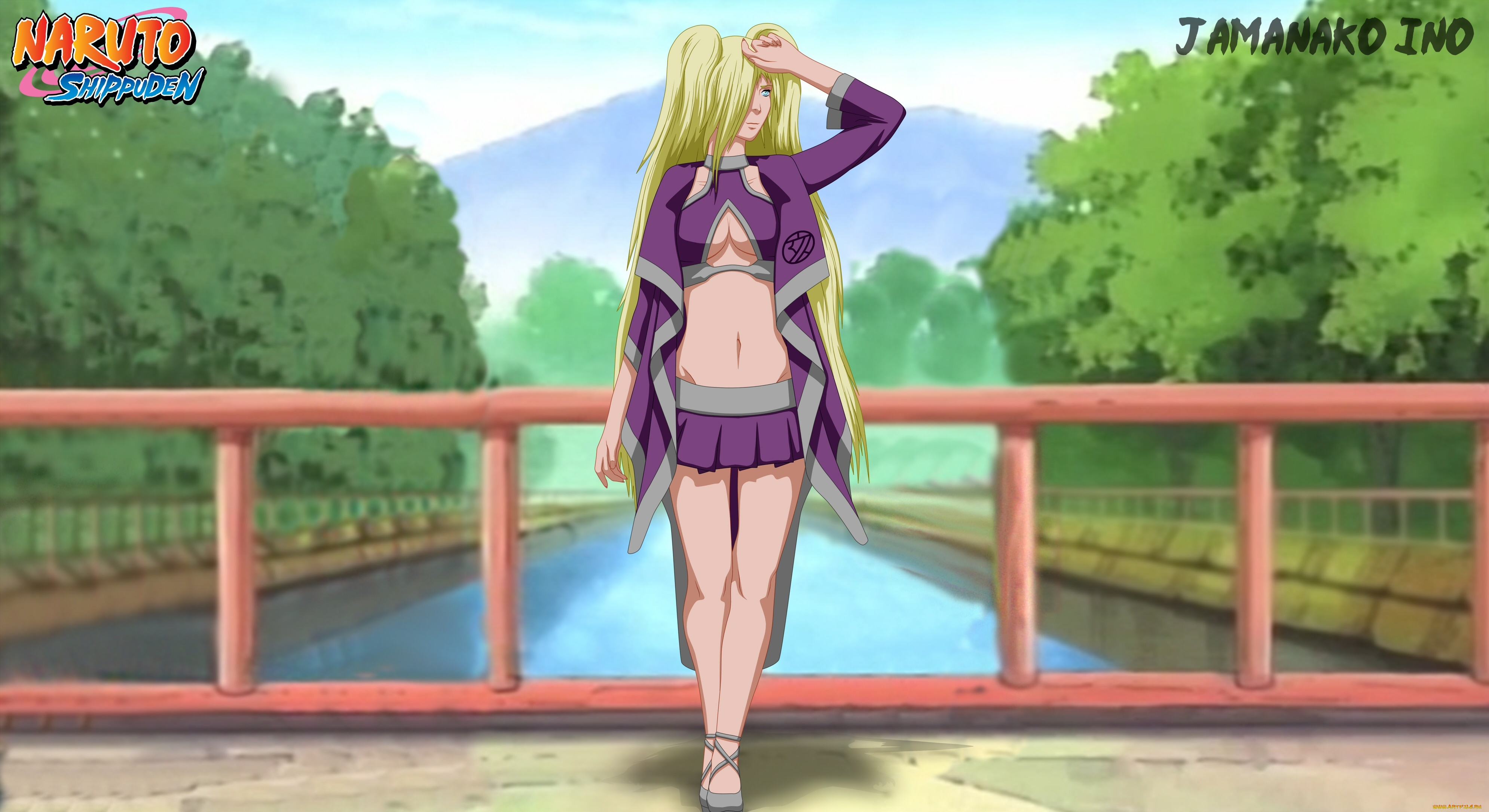 аниме, naruto, jamanako, фон, взгляд, девушка, мост